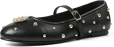 Mesh Ballet Flats for Women Crystal Rhinestone Mary Jane Shoes Comfortable Round Toe Ballerina Flats with Stretch Strap Trendy