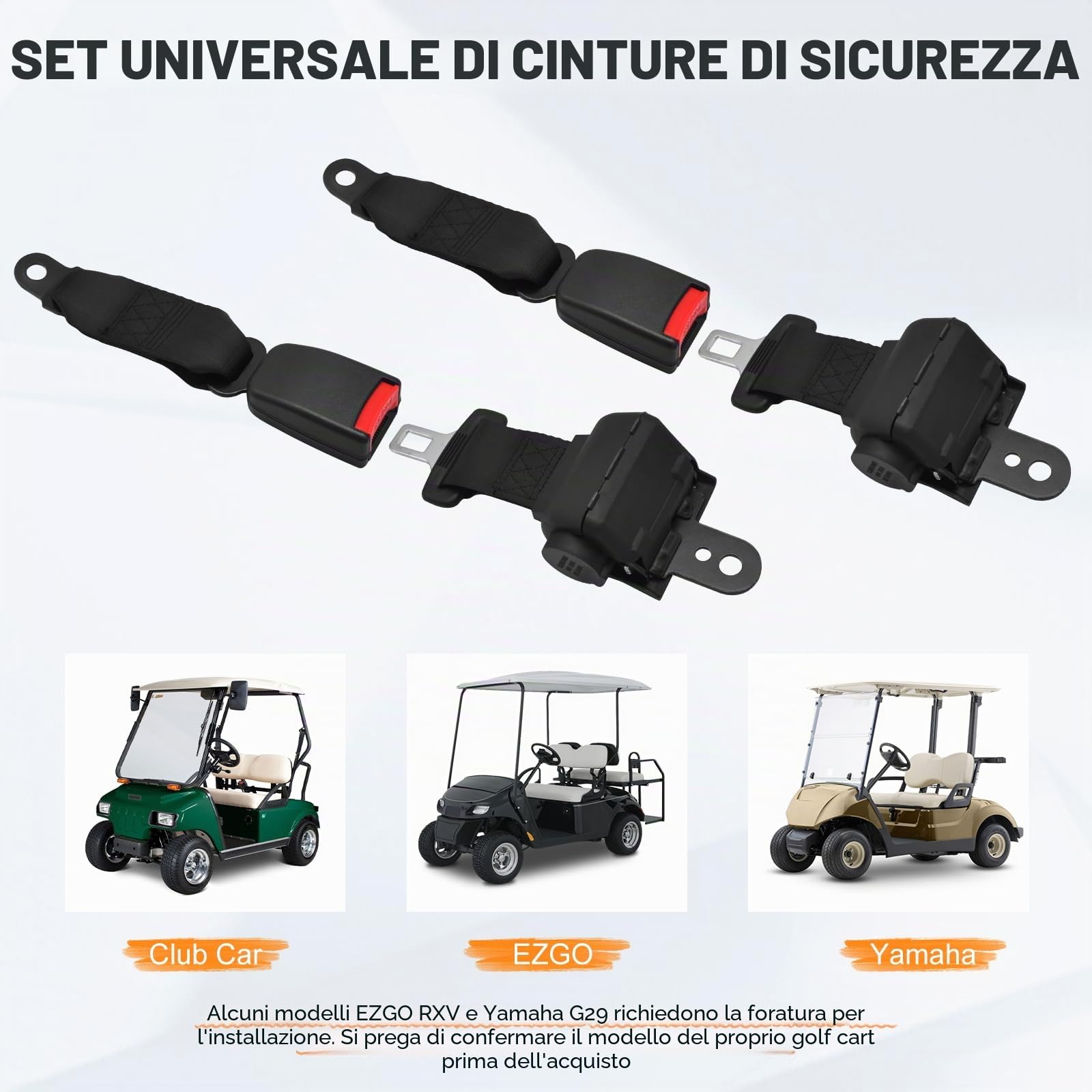 Wai Danie 2 Pezzi 270cm 106" Cinture di Sicurezza Universali per Carrello da Golf Retrattile per Girovita Compatibile con EZGO TXT Yamaha Club Car DS Carrello da Golf Go Kart ATV UTV Bus