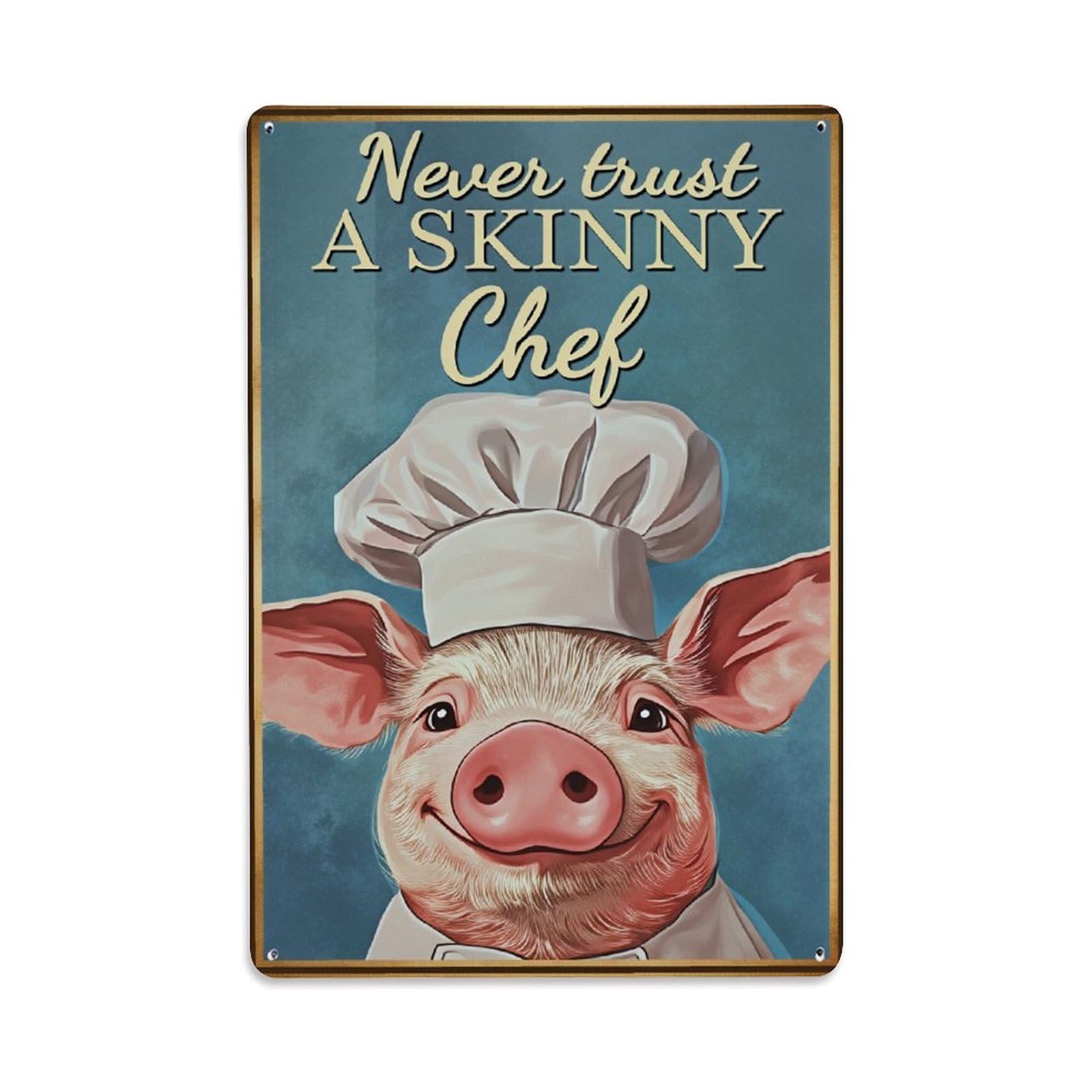 Enderetf Vintage Pig Chef Hat Blue Background Tin Sign Metal Poster, Home Bar Garage Man Cave Cafe Indoor & Outdoor Wall Decoration 8X12inches