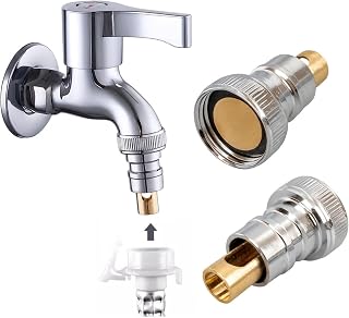 FOSSA Fossa 1-Year Warranty Automatic Water Stopper for Washing Machine Tap, Brass Faucet Adapter, Anti-Leak Quick Connect Silver Chrome Finish (Nozzle Cock Only) Pack of 2