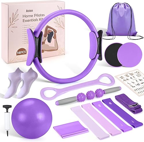 Asten Home Kit de Pilates para Mujeres Equipo de Pilates Juego de Anillo y Bola de Pilates con Bandas de Resistencia, Deslizador de Núcleo, Rodillo