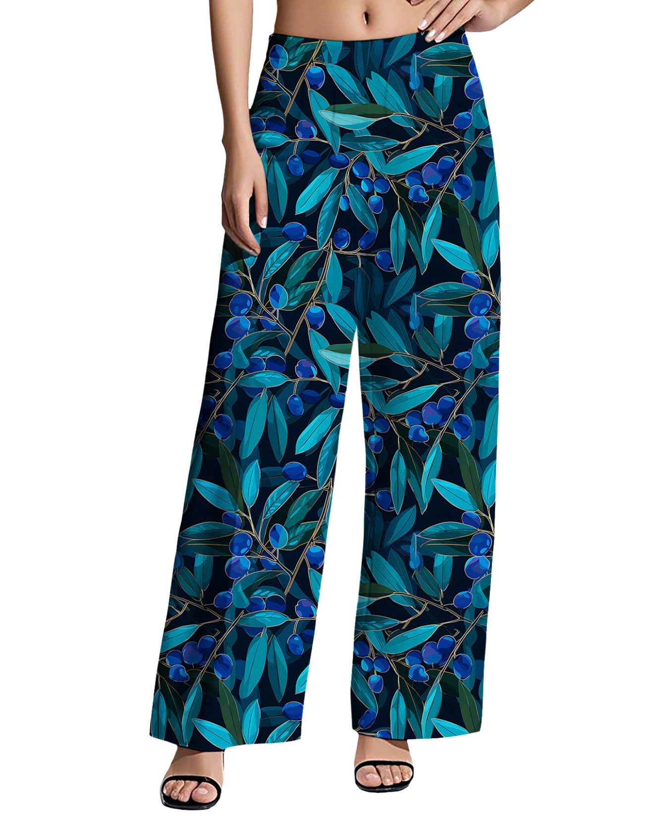 Womens Floral Print Palazzo Pants Casual High Waist Wide Leg Long Trousers Lightweight and Comfortable Trendy Pant