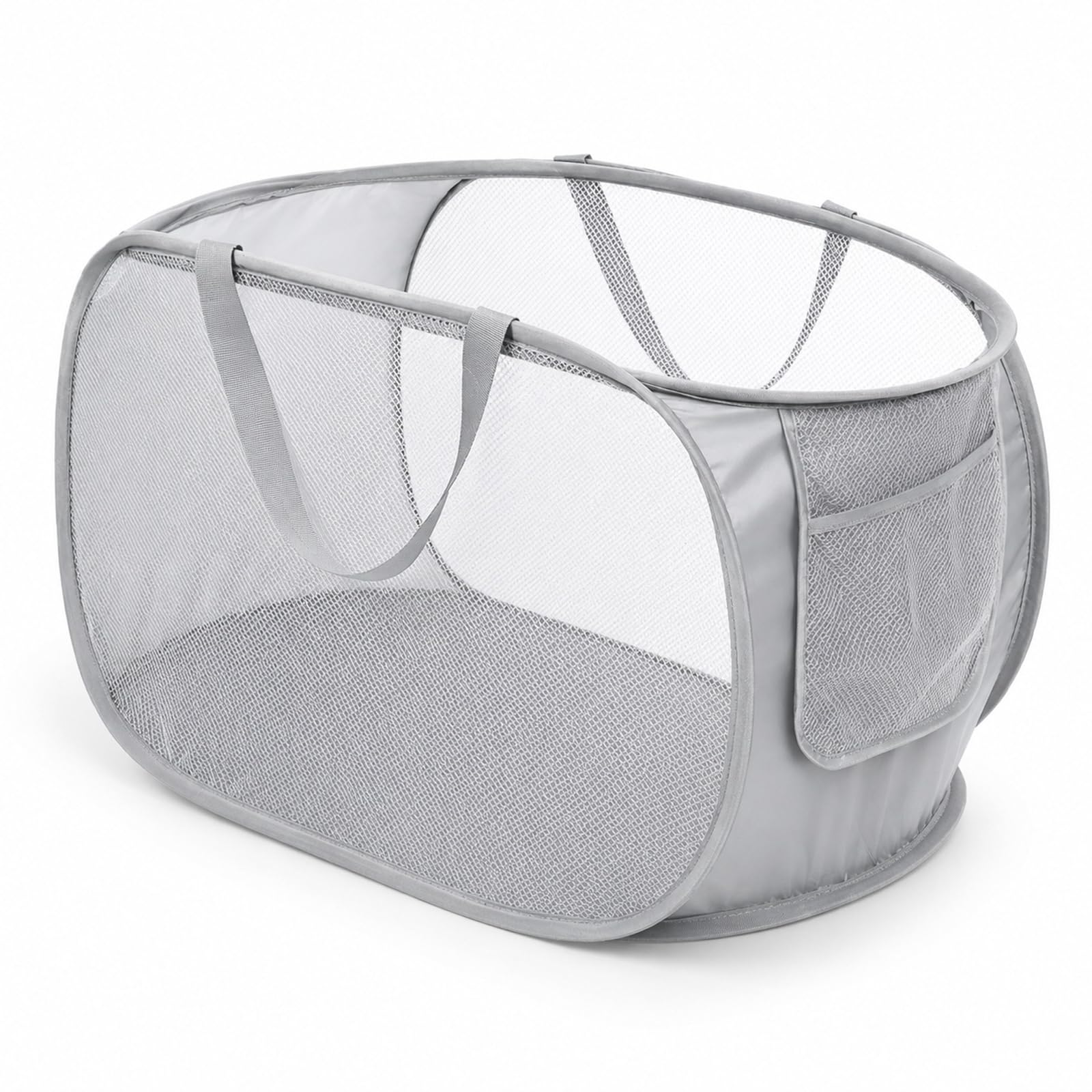 Durable Collapsible Laundry Baskets, Mesh Pop Up Laundry Hamper, with Handy Pocket Foldable Laundrys Basket with Reinforced Carry Handles, Foldable Washing Basket for Travel and Home