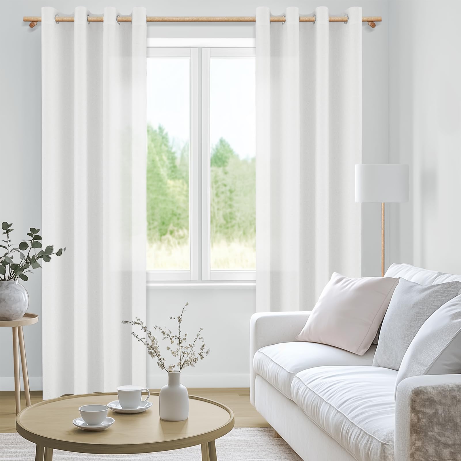 MRTREES Tende Lino Bianche Semioscuranti per Interni Camera da Letto Moderna Soggiorno Bellissime Moderne Salotto Eleganti Casa 2 Pezzi 140x240cm Tenda Bianca con Anelli Tende da Interno