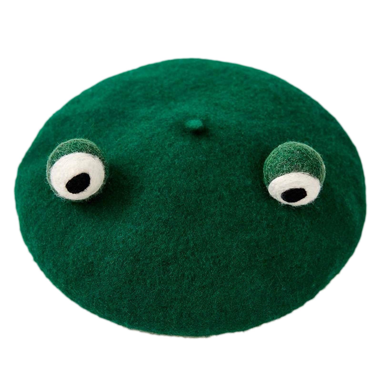 Myya Women's Green Japanese Cute Frog Eyes Beret Cap Winter Warm Faux Wool Kawaii Vintage Artist Painter Cosplay Beanie Hat