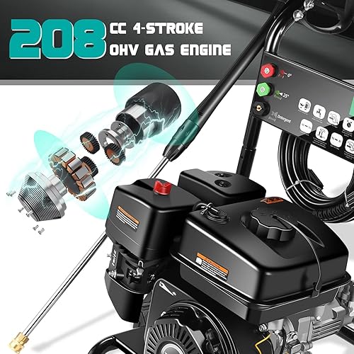 Miniatura 7 de Homdox Lavadora a presión de gas 4000PSI 2.6GPM Lavadora a gas 208CC Lavadora eléctrica a gas con manguera de 25 pies, lavadora a presión de