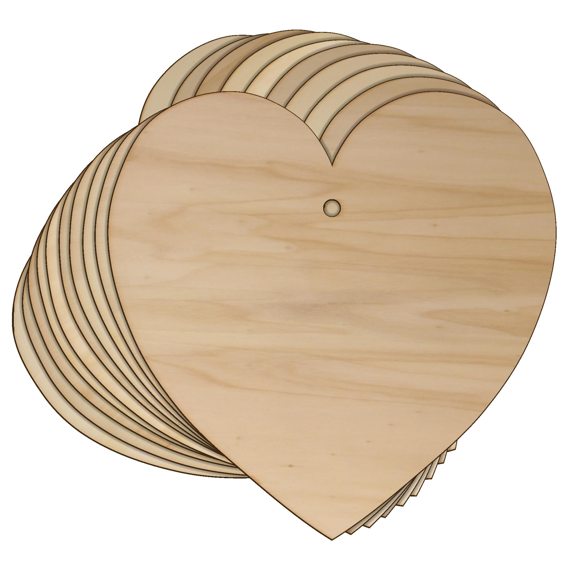 10x Wooden Curvaceous Heart Craft Shape 3mm Ply(8 x 8cm,Hole Top Centre)