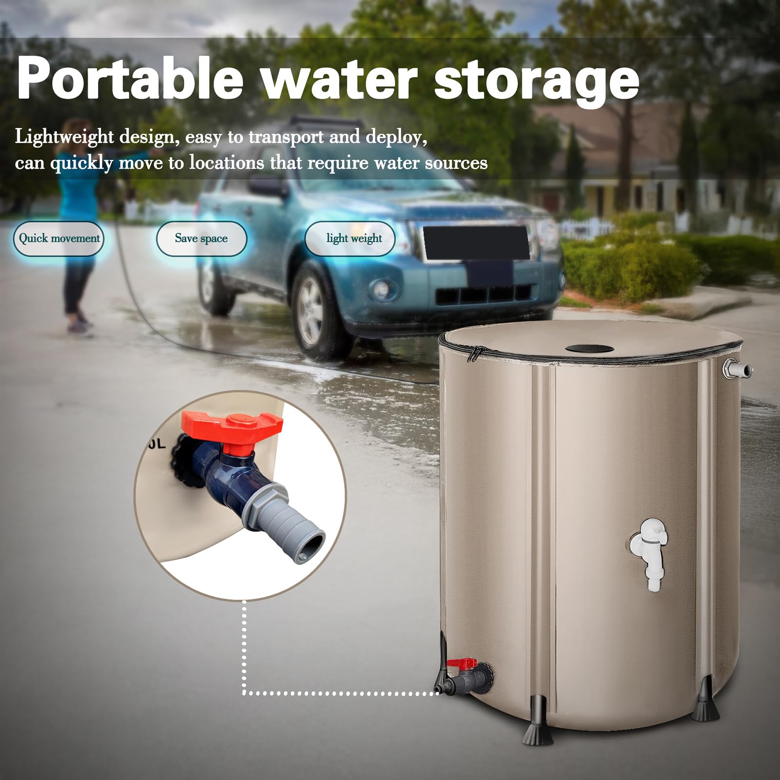 Depósito De Agua Plegable Para Lluvia PVC, Sistema Portátil De Recolección Con Colector Para Bajante, Ideal Para Jardín, Patio O Huerto,500L