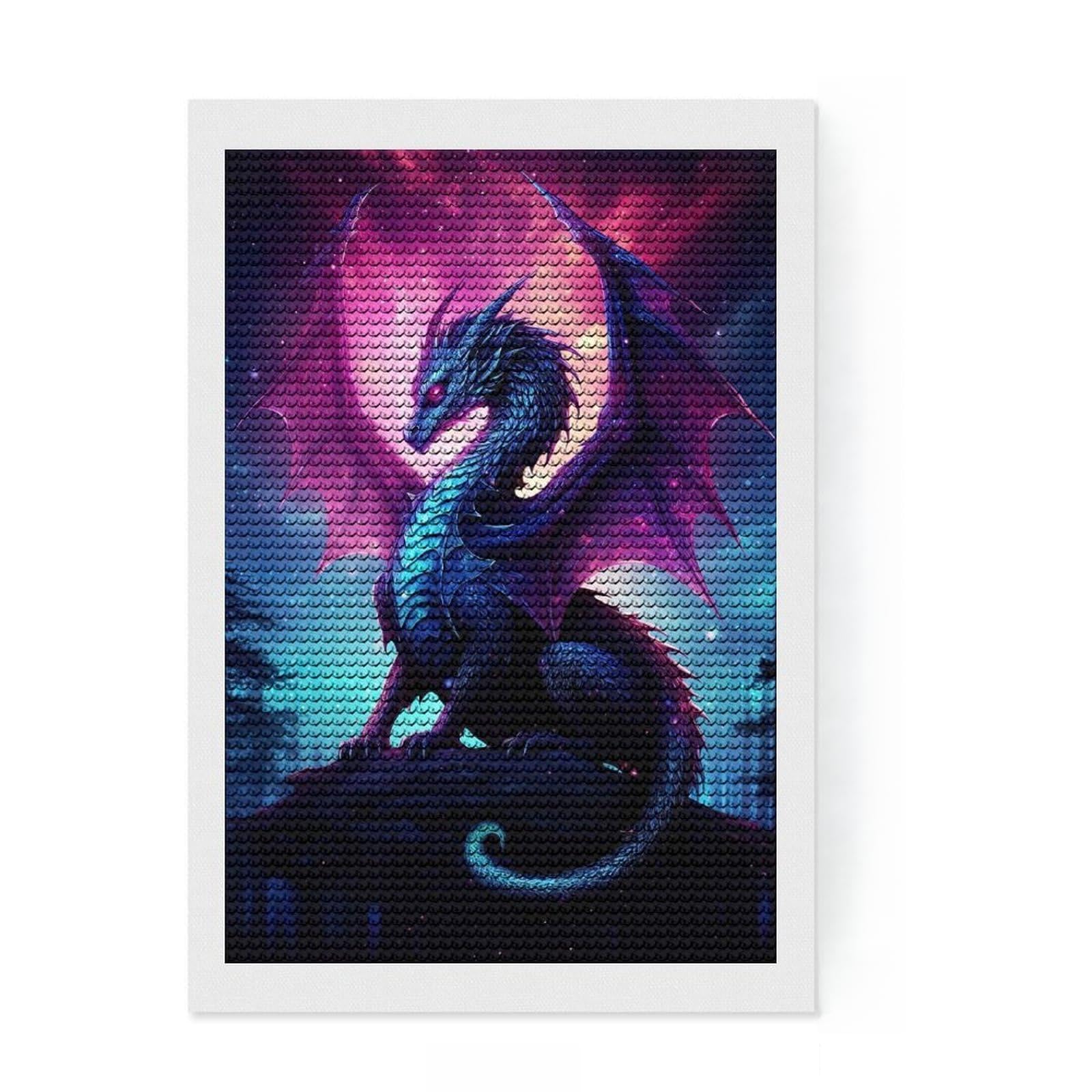 Junmoney Fantasy Dragon in The Sky DIY Diamond Art Canvas Kit 8"x12", for Adults, Finish and Display, Birthday Gift, Aesthetic Room Decor