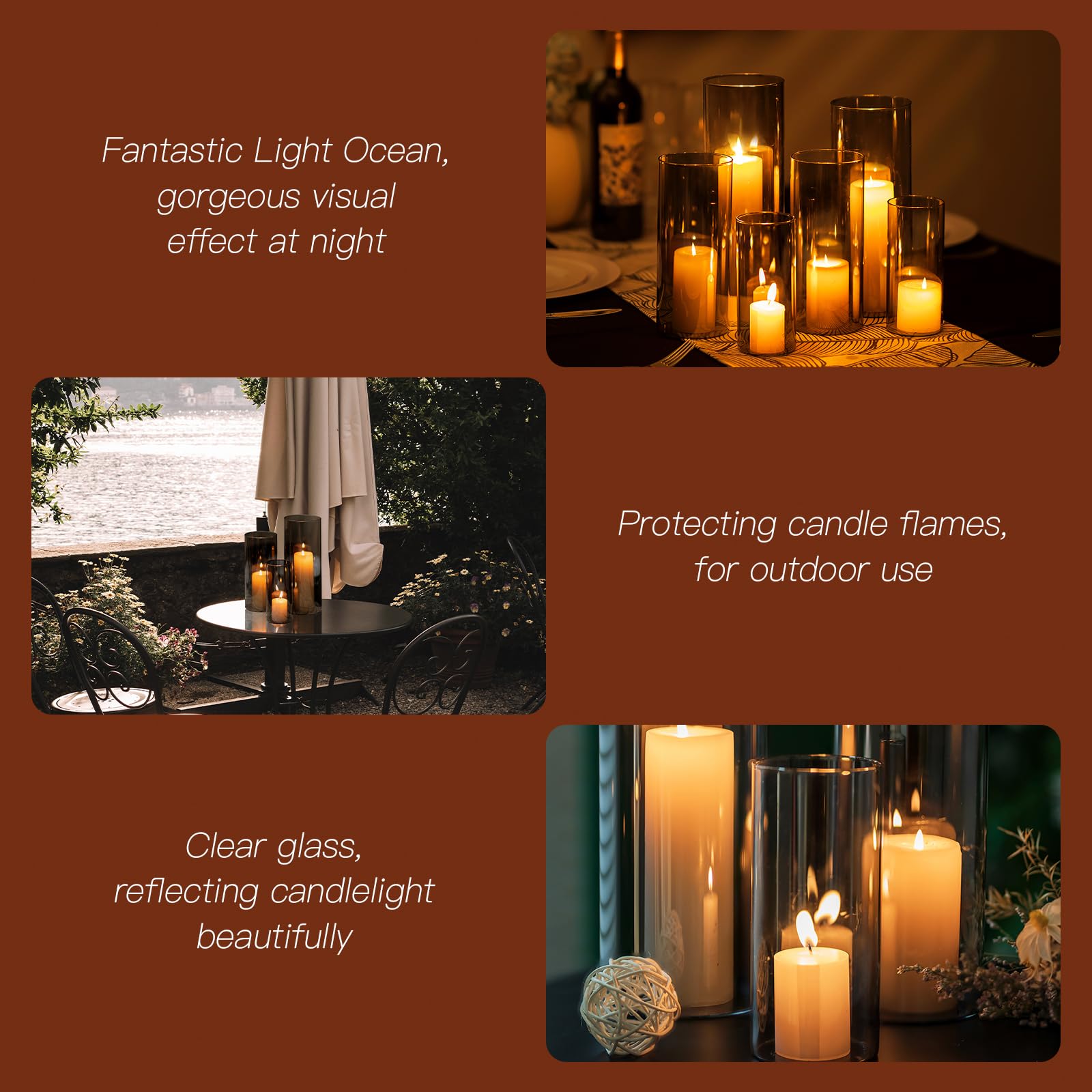 Candeldo Portavelas de cristal cilíndrico: juego de 3 unidades, negro, portavelas grande, decoración de mesa, salón, jardín, jarrón moderno, portavelas para exteriores