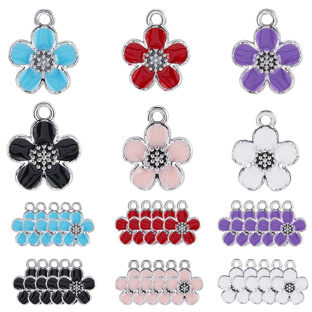 Breloques en émail fleurs en alliage pour bijoux sans ternissement