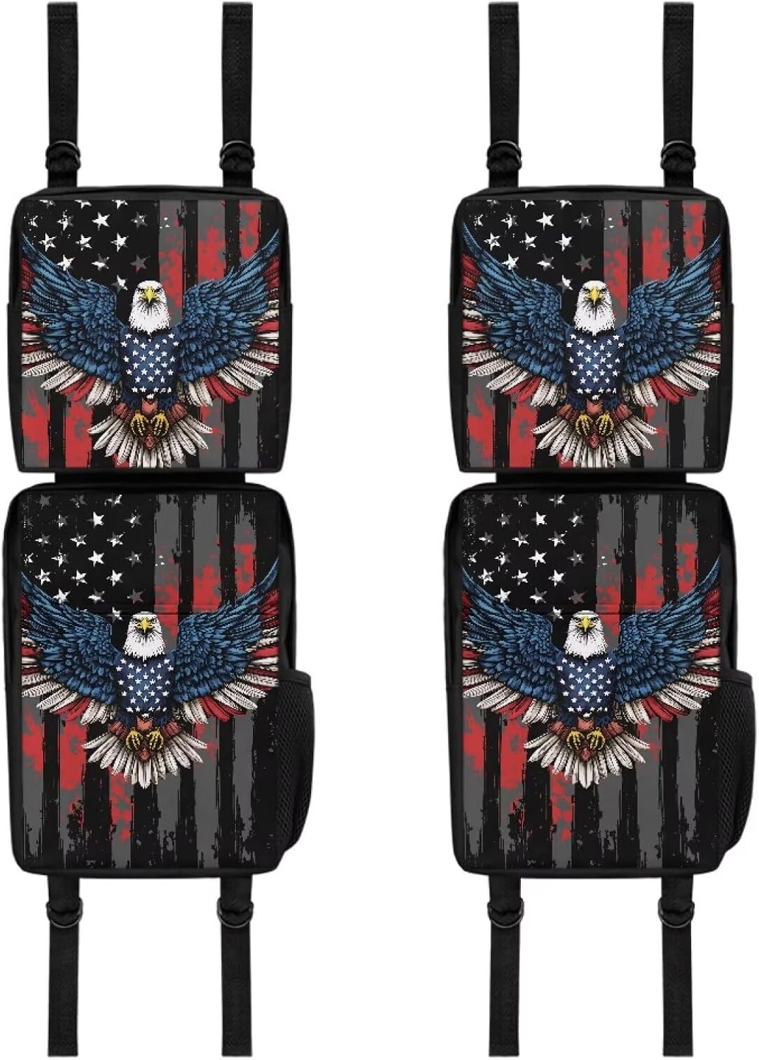 SEANATIVE ATV Fender Bags Eagle American Flag Print Powersports Storage Bag Saddle Bag with Mesh Water Holder Compatible with Most Snowmobiles UTV Beach Bike Gear Bags for ATV