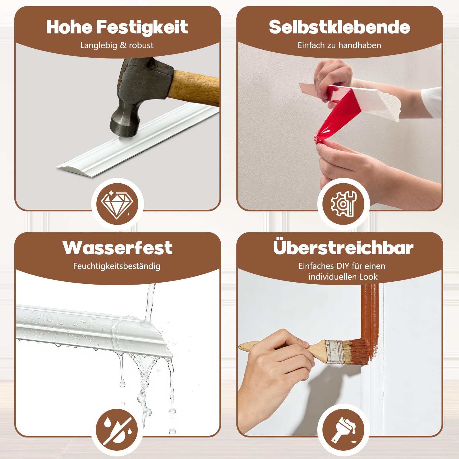 Wandpaneel-Set – 6 Stück Zierleisten-Set für Akzentwand & Wandverkleidung – Lackierbar & Feuchtigkeitsresistent – Für Wohnzimmer, Schlafzimmer & Innenräume – DIY Installation