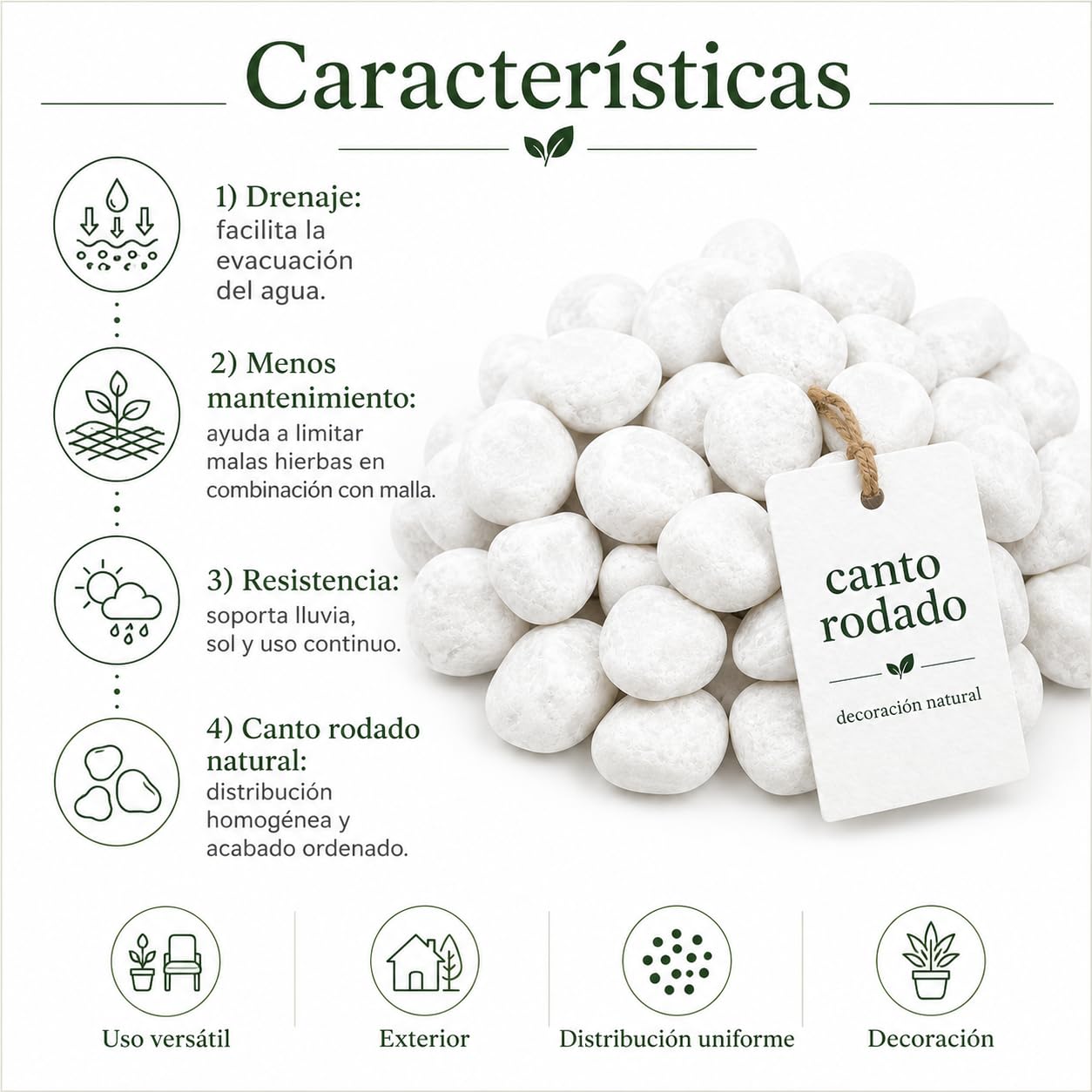 Piedra mármol Canto rodado Blanco Saco de 25Kg, Piedra Decorativa para Jardin o Espacios Exteriores. (40/60)