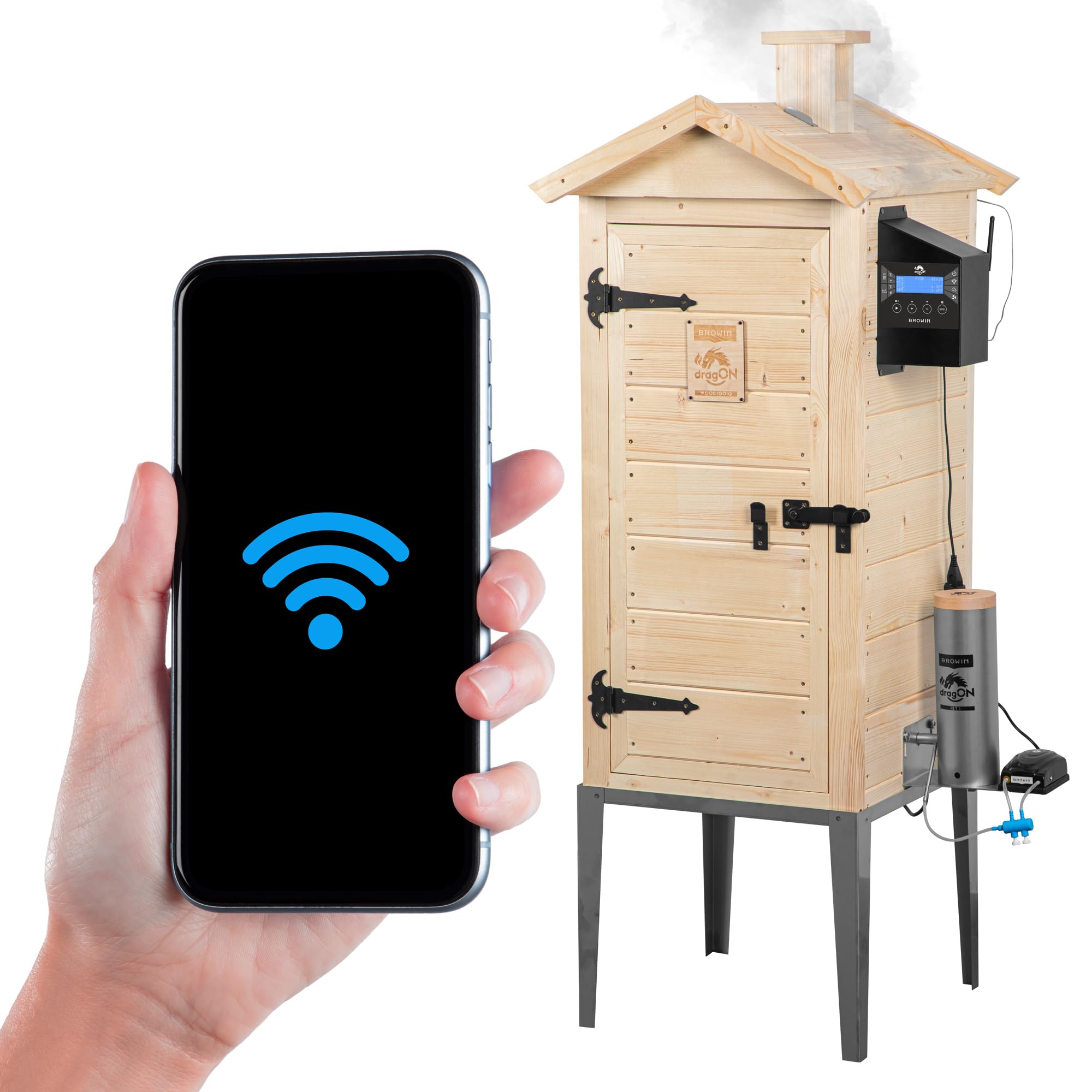 BROWIN® Elektryczny, modułowy opiekacz na drewno z Wi-Fi dragON Wood 330346 IQ100 | Opiekacz ogrodowy z generatorem dymu | Idealny dla wykwintnych doznań smakowych | Duża pojemność 200L