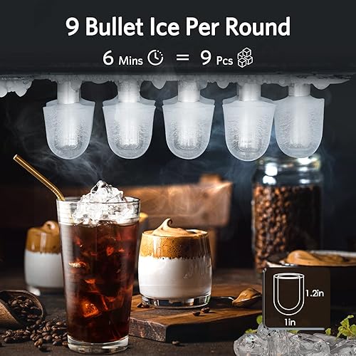 Miniatura 3 de FREE VILLAGE Máquina de hielo para encimera, máquina de hielo portátil con asa, 6 minutos y 9 piezas de hielo bala, 26 libras de hielo24 horas,