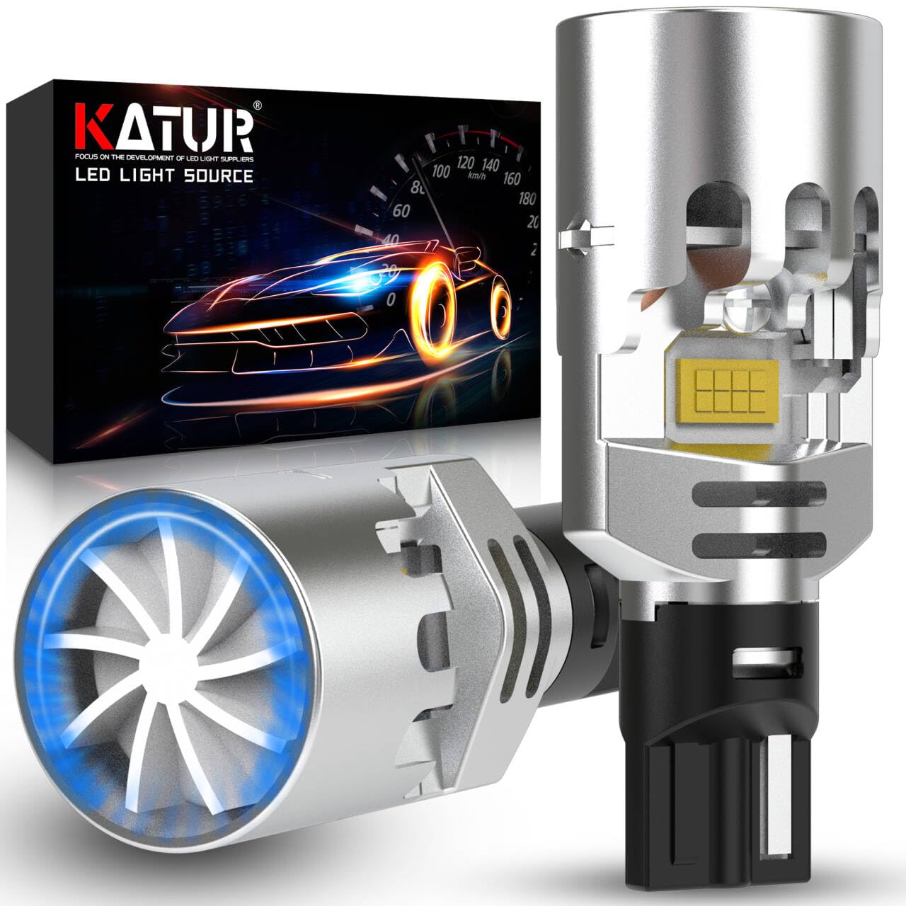 KATUR Lampadina LED W16W 700% Luminosità, Canbus Senza Errori 6500K Bianco 6000LM con Ventola di Raffreddamento Ad Alta velocità Lampadine T15 912 921 LED Luci di Retromarcia, Set da 2