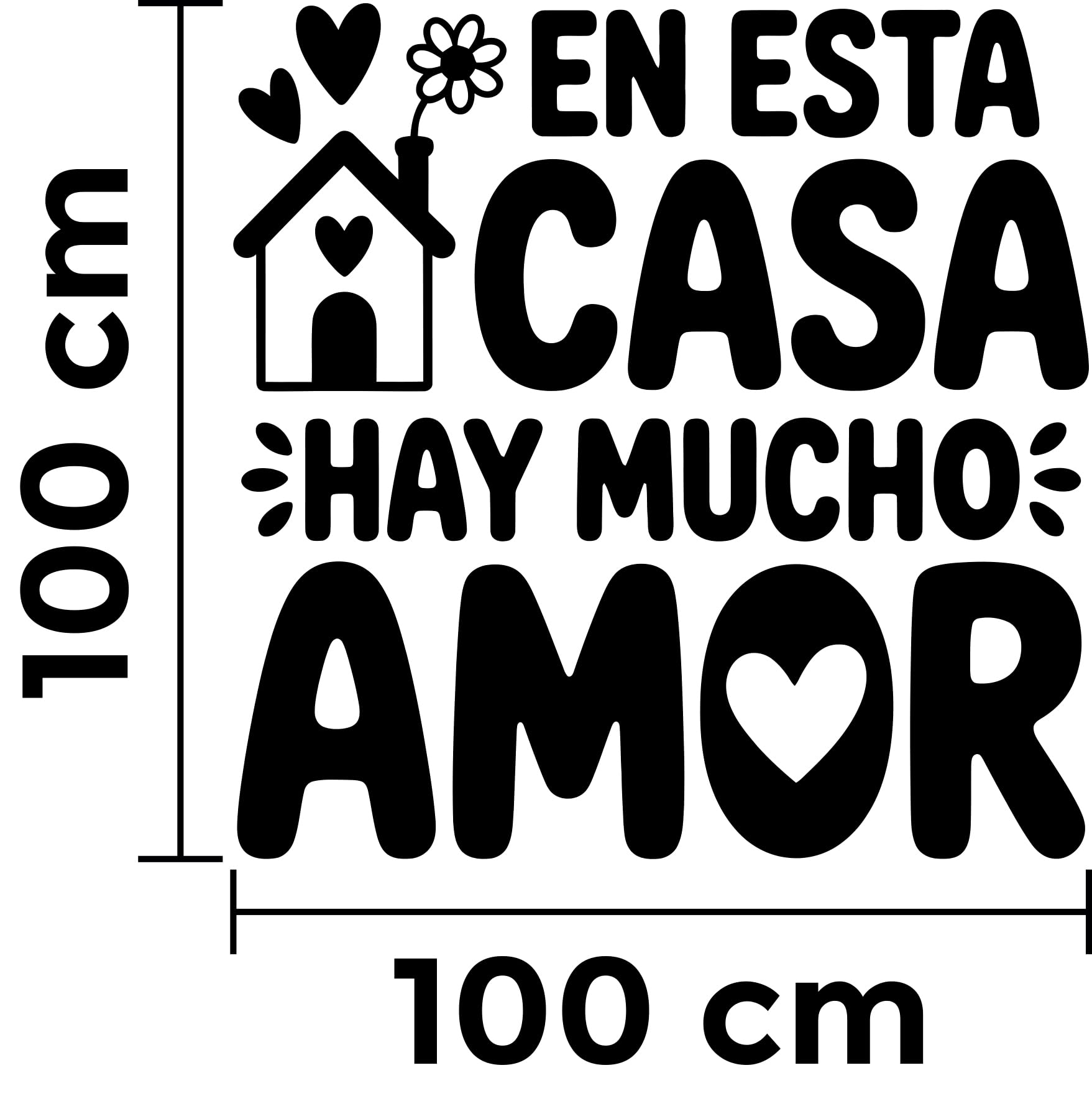 Vinilo Decorativo para Hogar con Frase Familiar "En Esta Casa Hay Mucho Amor", Adhesivo Inspirador para Salón, Dormitorio o Recibidor, Pegatina de Pared con Mensaje Positivo (Negro, 100 x 100 cm)