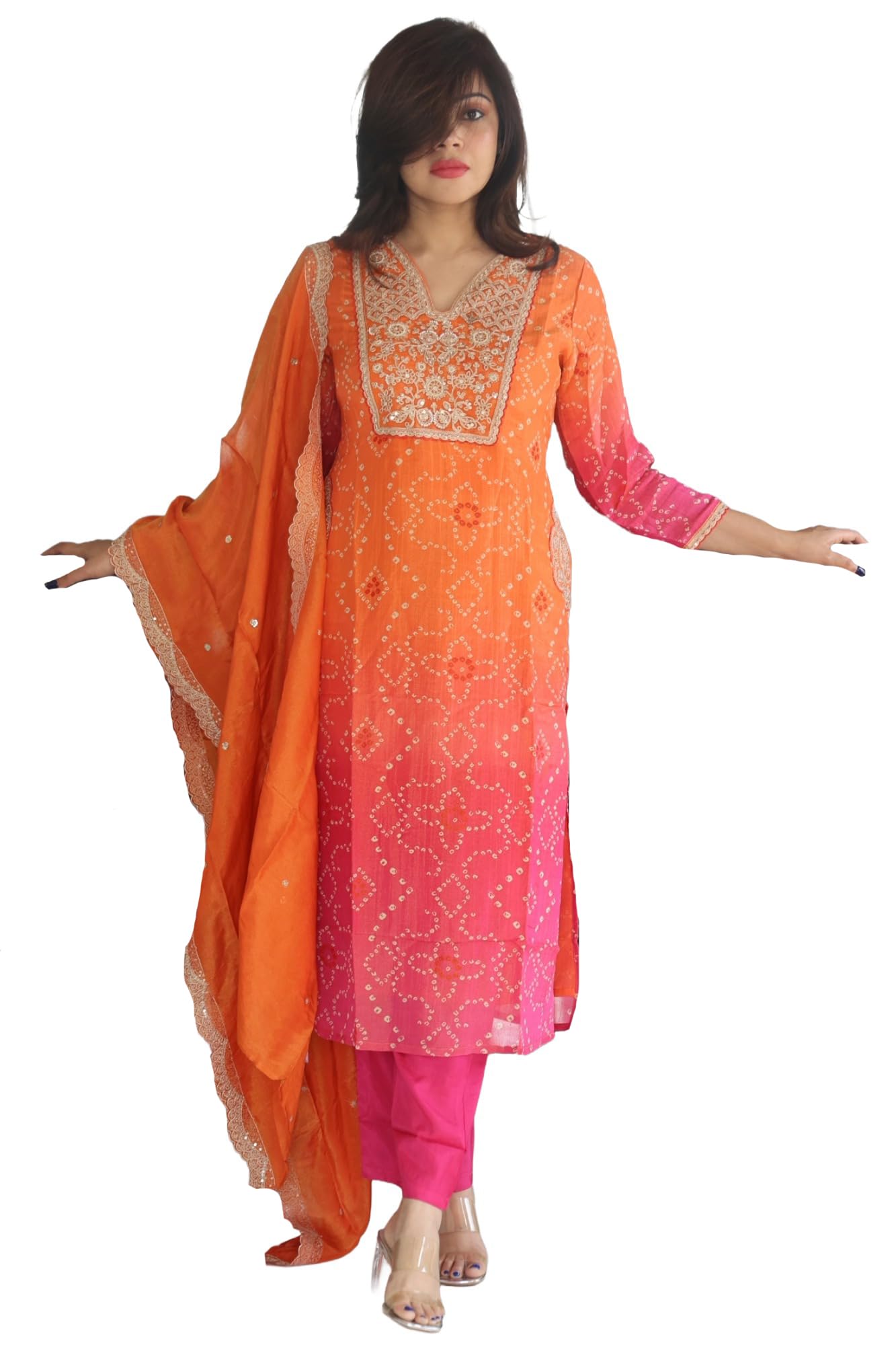 Kurta Sets for Women Rayon Viscose Printed | Kurti Set for Woman | Kurta Pant Dupatta Set | Straight Kurti | V Neck 3/4 Sleeve Suit Set for Women Stylish Ethnic Outfit Clothing-image-38