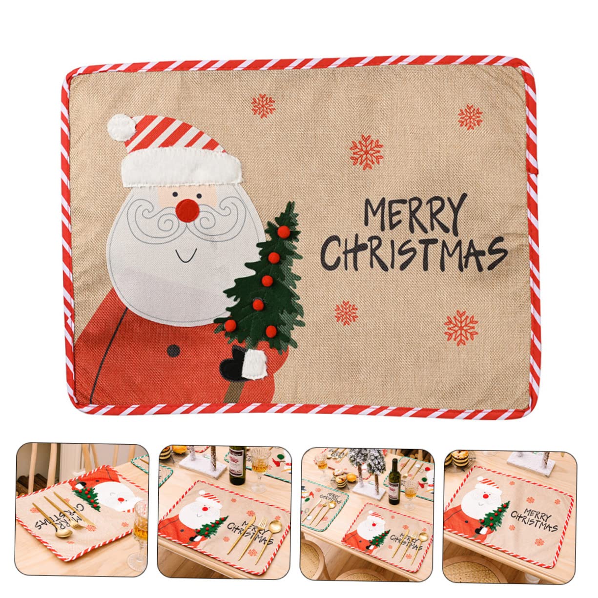 4 Piezas Decoración navideña manteles de Navidad manteles de Rayas Christmas Tablecloth Christmas Table Runner Posavasos navideños cojín de Copa de Fiesta Mantel de Rayas Tela Rojo TOPBATHY