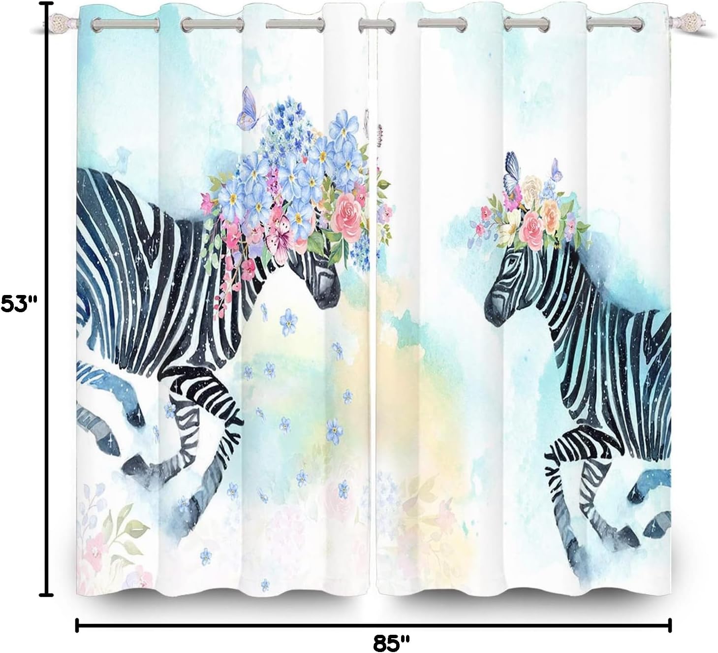 Yeele 53x85inches Wild Animals Print Curtain Running Wear Flower Wreath Blackout Window Curtains Room Darkening Thermal Insulated Window Drapes with Grommets for Living Room Bedroom 2 Panels
