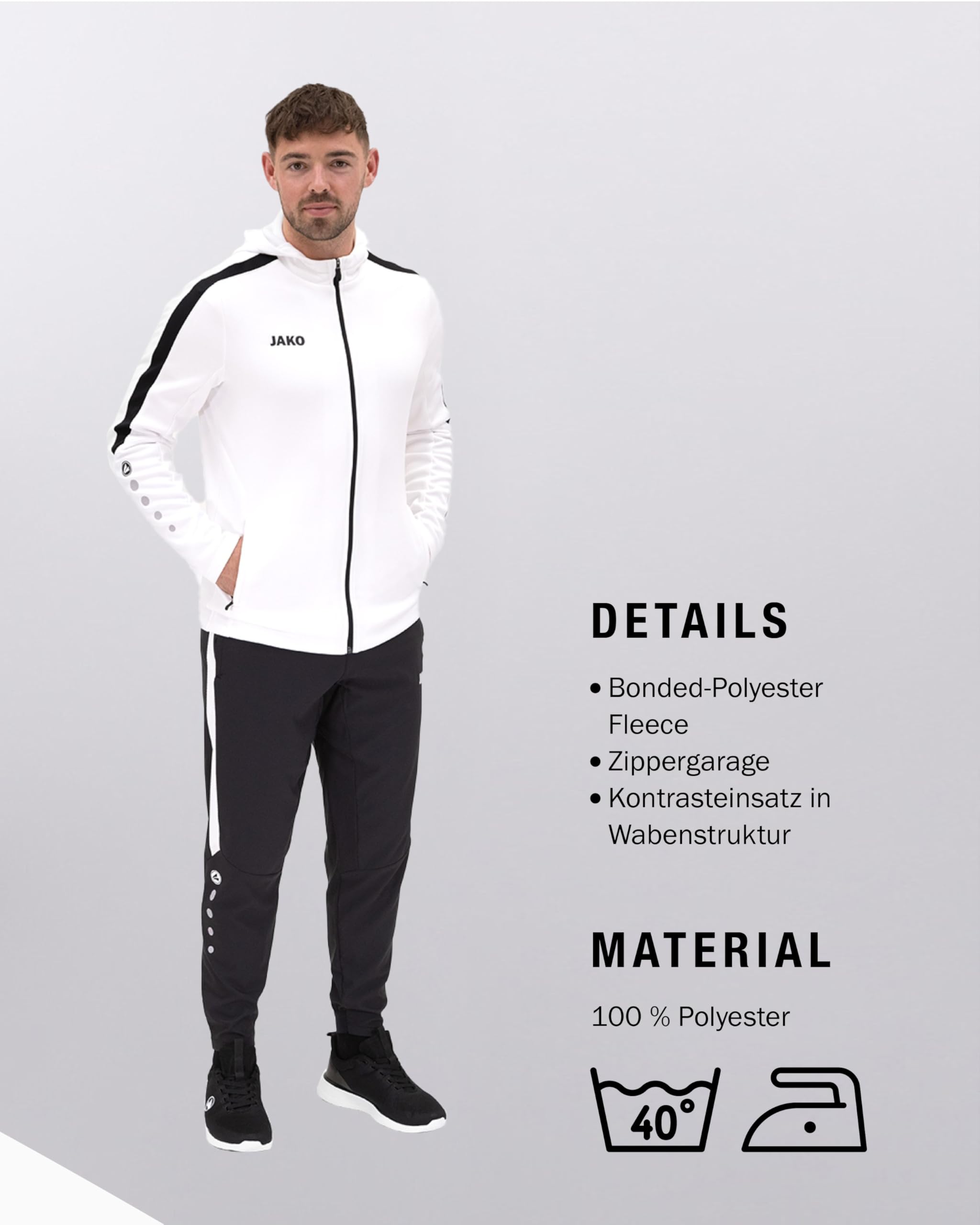 JAKO Trainingsanzug Herren mit Kapuze Polyester Power - Jogginganzug 2-teilig für Sport und Alltag, Jogginghose & Trainingsjacke, 100% recyceltes Polyester