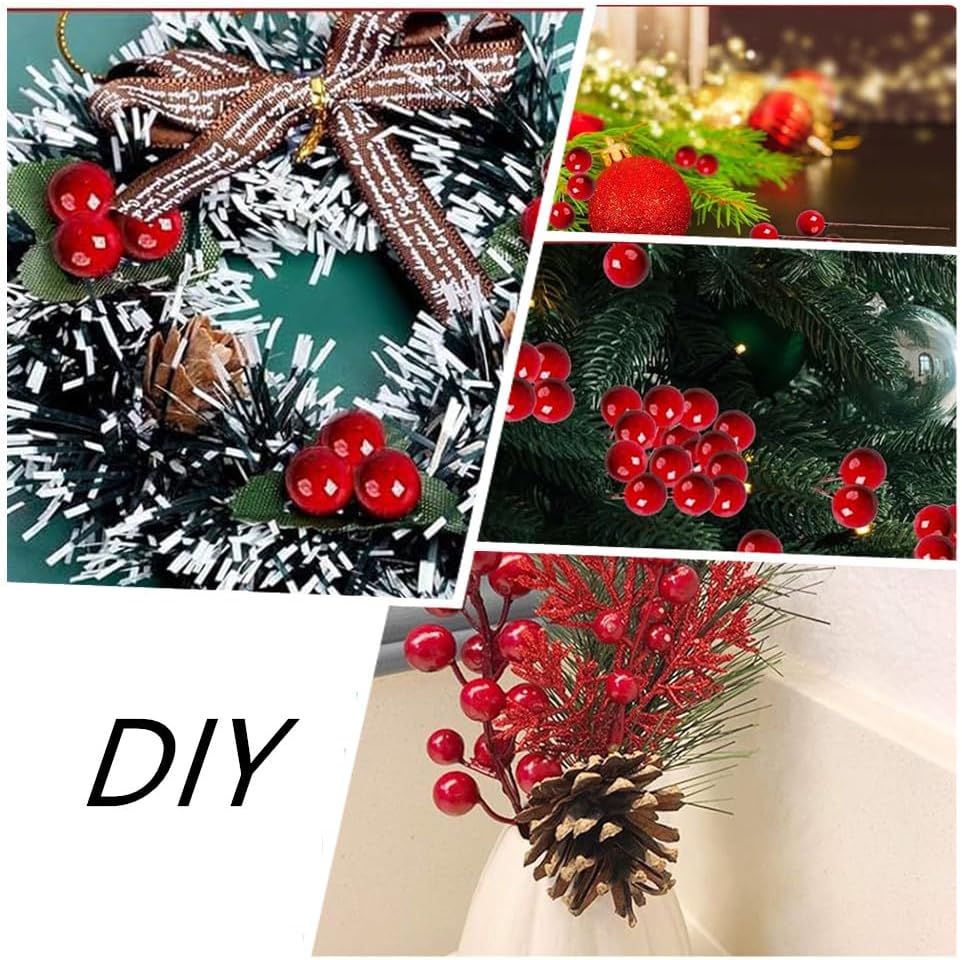 200 Pieces Christmas Red Holly Berries Artificial Berries Wreath Making Supplies for Crafts, Christmas Wreath, Table Tree, Wedding Decoration, DIY Christmas Crafts
