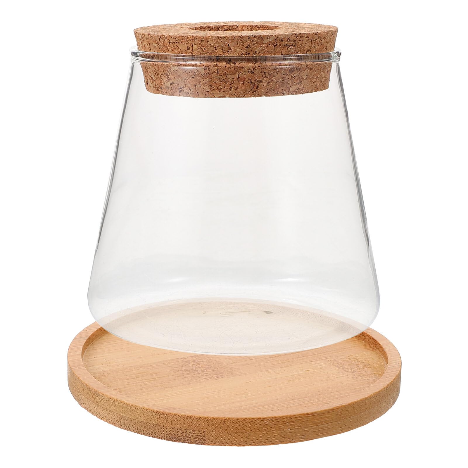 GANAZONO Small Glass Betta Fish Tank with Wood Lid and Bamboo Stand Table Hydroponic Plants Terrarium Desktop Clear Fish Bowl for Home Decoration