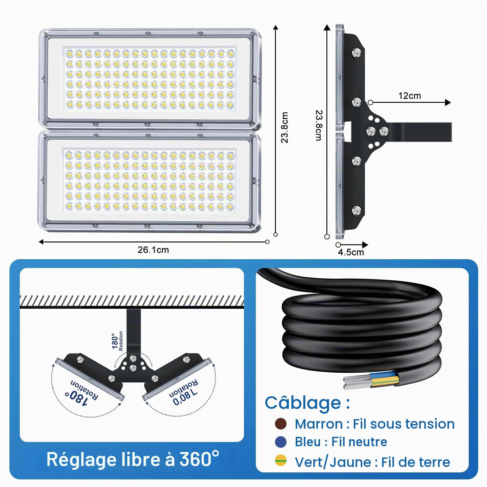 200W Projecteur LED Extérieur - 2PACK 20000LM Lumineux Spot LED Extérieur avec Transformateur, Projecteur Exterieur Blanc Froid 7000k, IP67 Étanche Eclairage Exterieur pour Garage, Stade, Usines