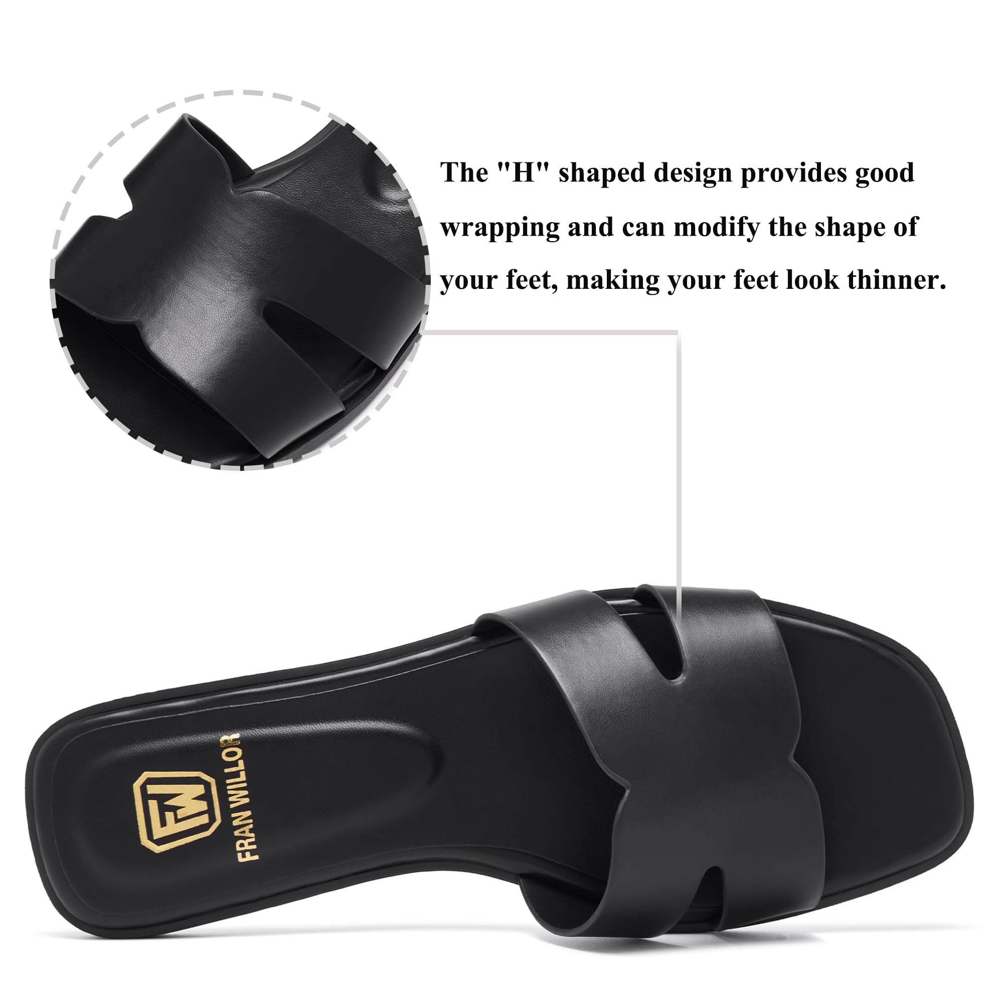 Sandalias planas para mujer, elegantes y cómodas, sandalias de moda con punta abierta cuadrada para la playa para el verano, Negro -, 8 3