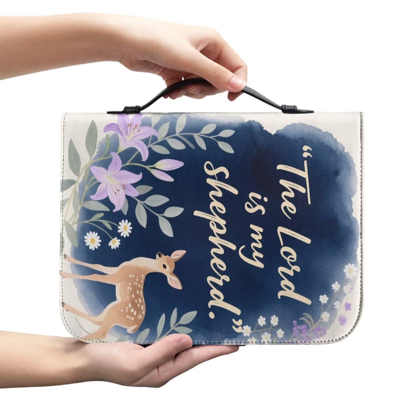 Kuiaobaty Lord Quotes Bible Cover for Women Christian Art Gifts, God Saying Deer Floral Bible Case Book Bag 9"x6" for Bible Book, PU Leather,M — image 1