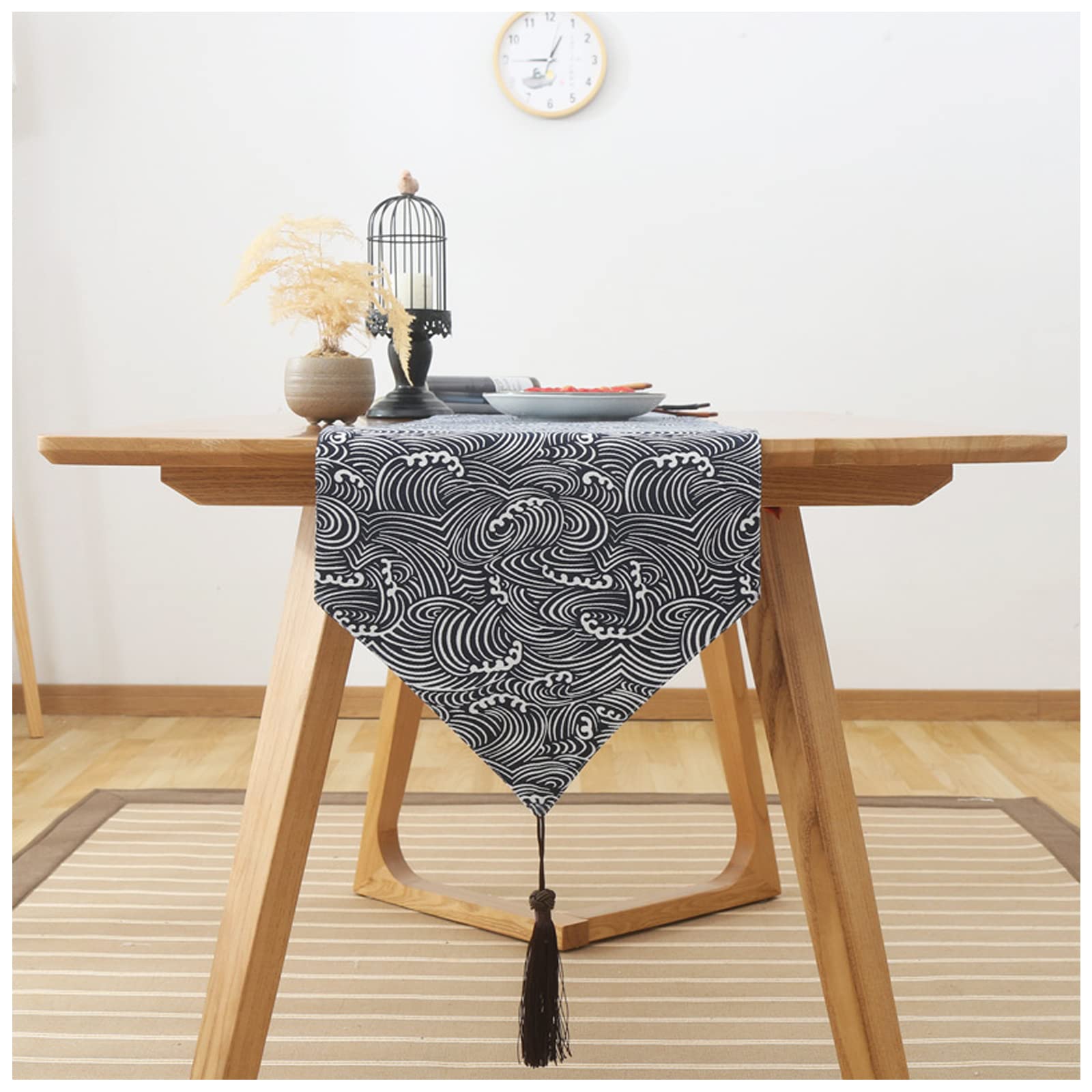 Runner da tavola per decorazione da pranzo, stile casale con nappe, perfetto per feste, matrimoni ed eventi cene, 33 x 119 cm