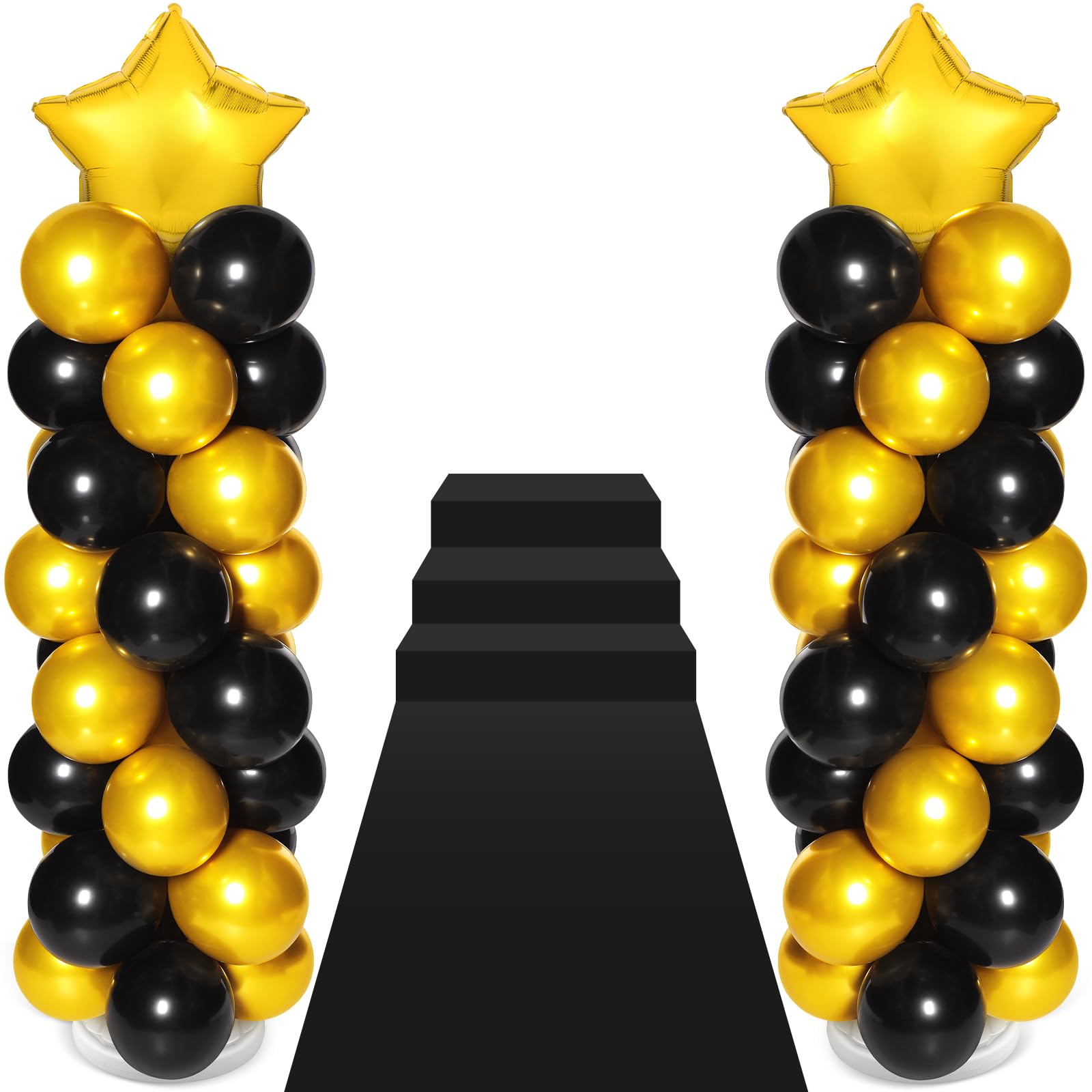 2 Sets of Balloon Column Stand Kit with 2 Star Balloons 100 Latex Balloons 2 Sets Adjustable Balloon Stands 1 Carpet for Casino Movie Night 50th 80th