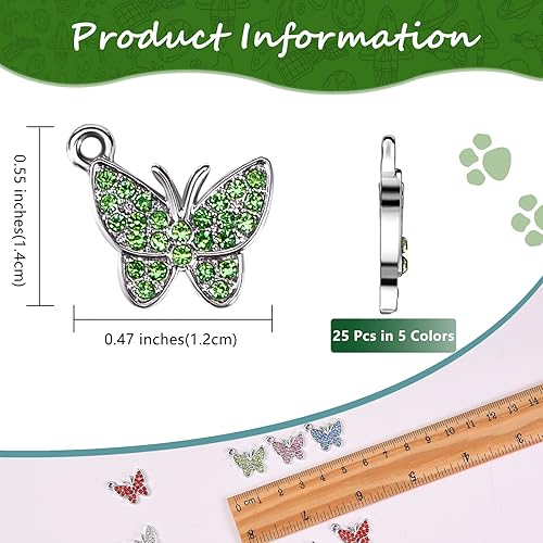 Miniatura 4 de 25 dijes de mariposa con diamantes de imitación, dije de mariposa de aleación, dije de insecto para joyas, collares, pulseras, aretes, manualidades