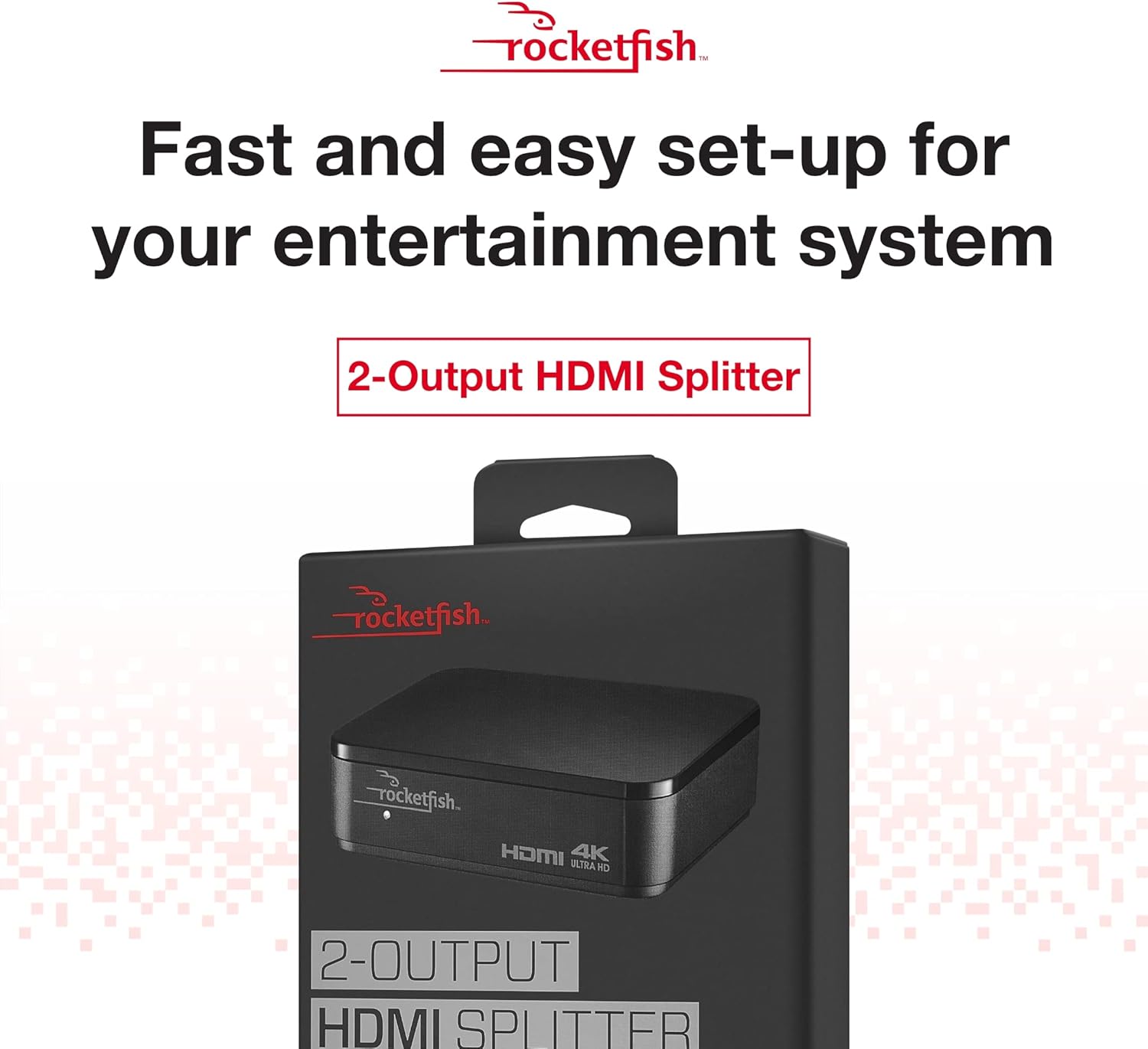 Rocketfish 2-Output HDMI Splitter with 4K at 60Hz and HDR Pass-Through - Dual HDMI Splitter with Easy Setup - HDMI Splitter Output Supports 2 HDMI Displays - Splitter with 4k & HDR Compatibility