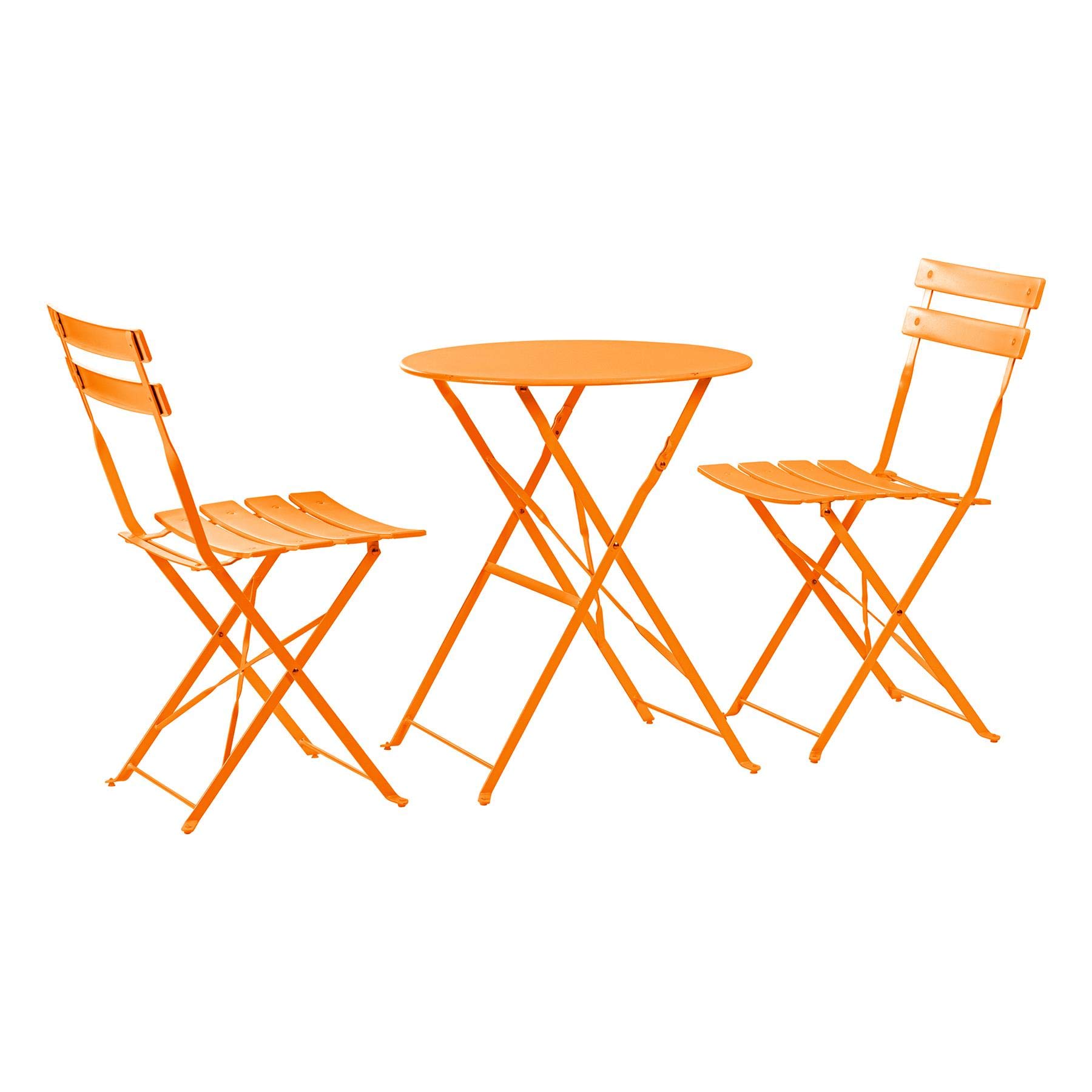 Harbour Housewares Sussex Bistro Set 2 Places Table Chaises Pliante Patio Meubles Jardin Round Orange