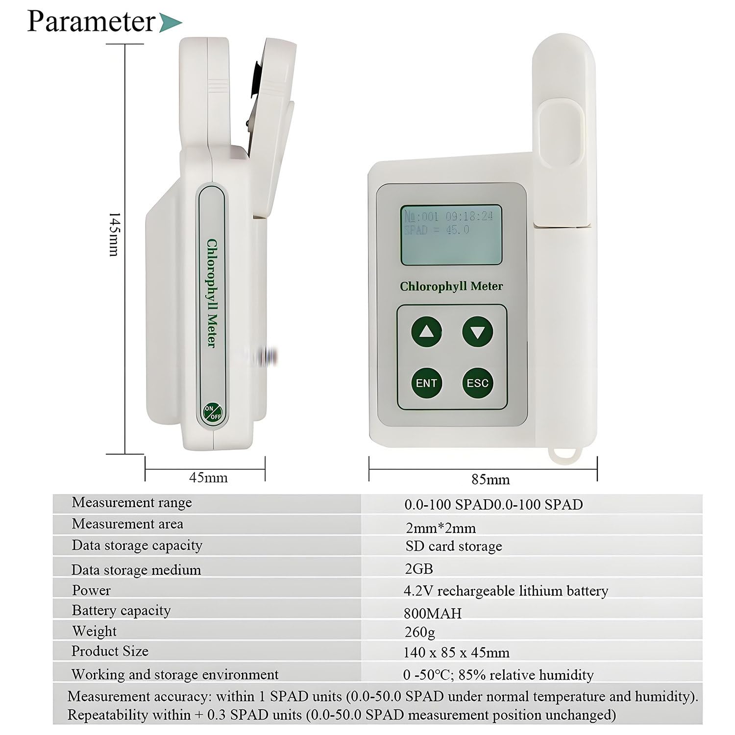 Medidor de clorofila portátil para una medición precisa, Ideal para Agricultores, jardineros e investigadores científicos.