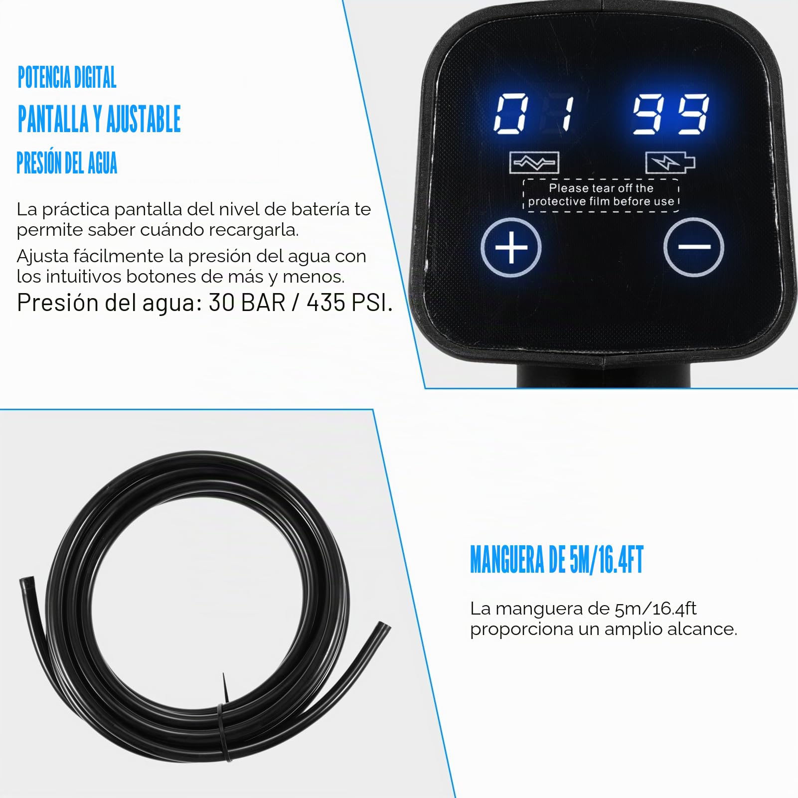 Shkalacar 21 V limpiador de alta presión con batería, pistola de limpieza a presión manual con 1 batería, batería incluida, con boquilla 6-en-1, rociador de espuma portátil para regar, limpiar, lavar