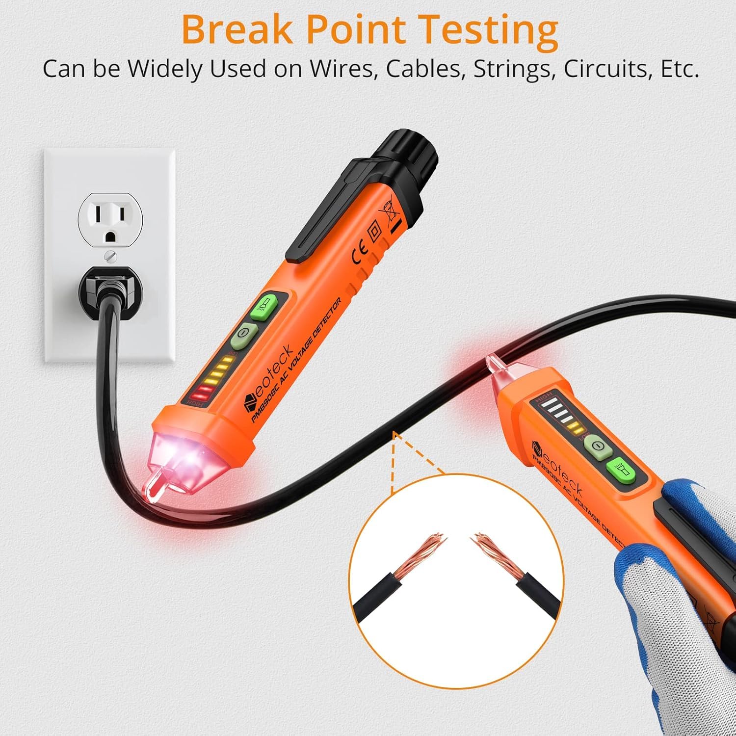 Neoteck Non-Contact AC Voltage Tester Pen, AC 12-1000V, LED Flashlight, Buzzer Alarm for Live/Null Wire Judgment