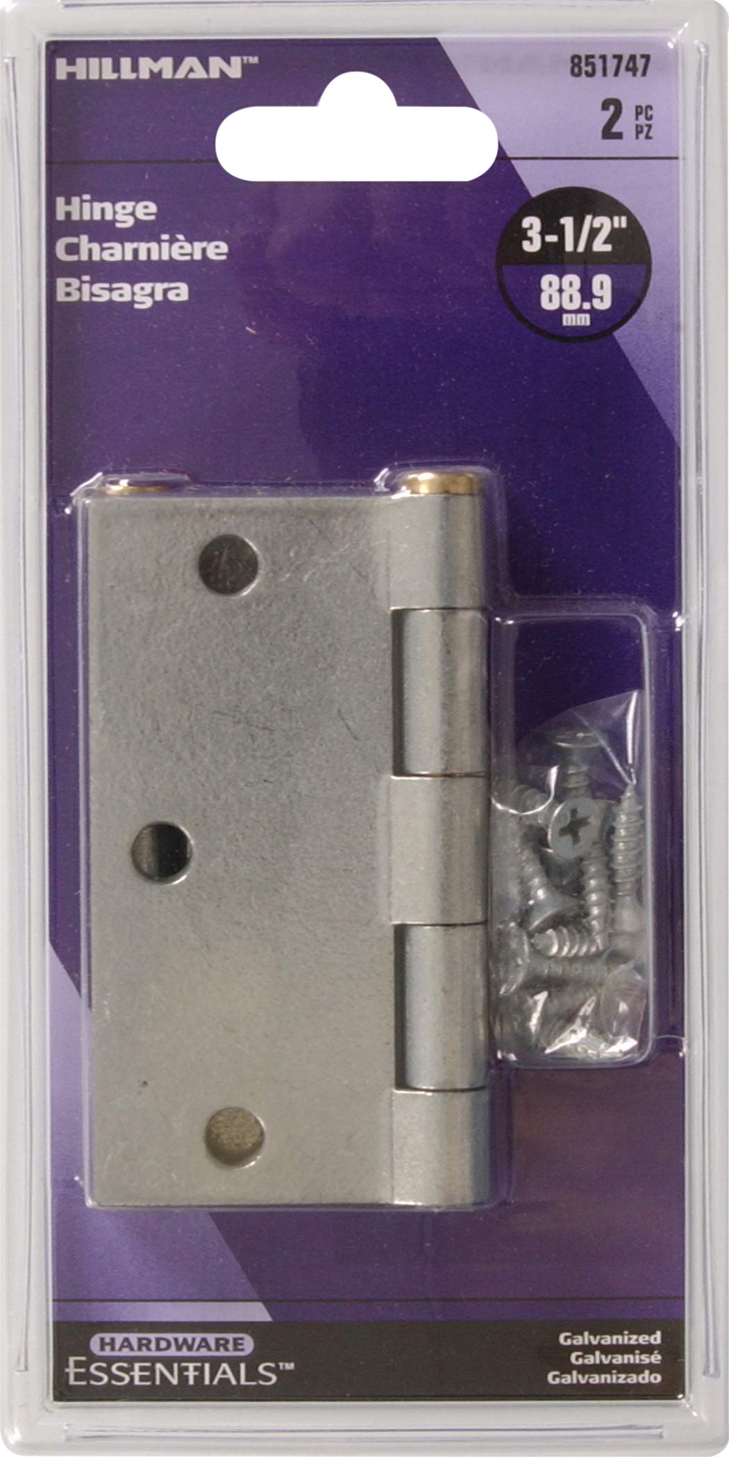 The Hillman GroupThe Hillman Group 851747 3-1/2" General Purpose Broad Hinge - Removable Pin - Galvanized 2-Pack - Image 2