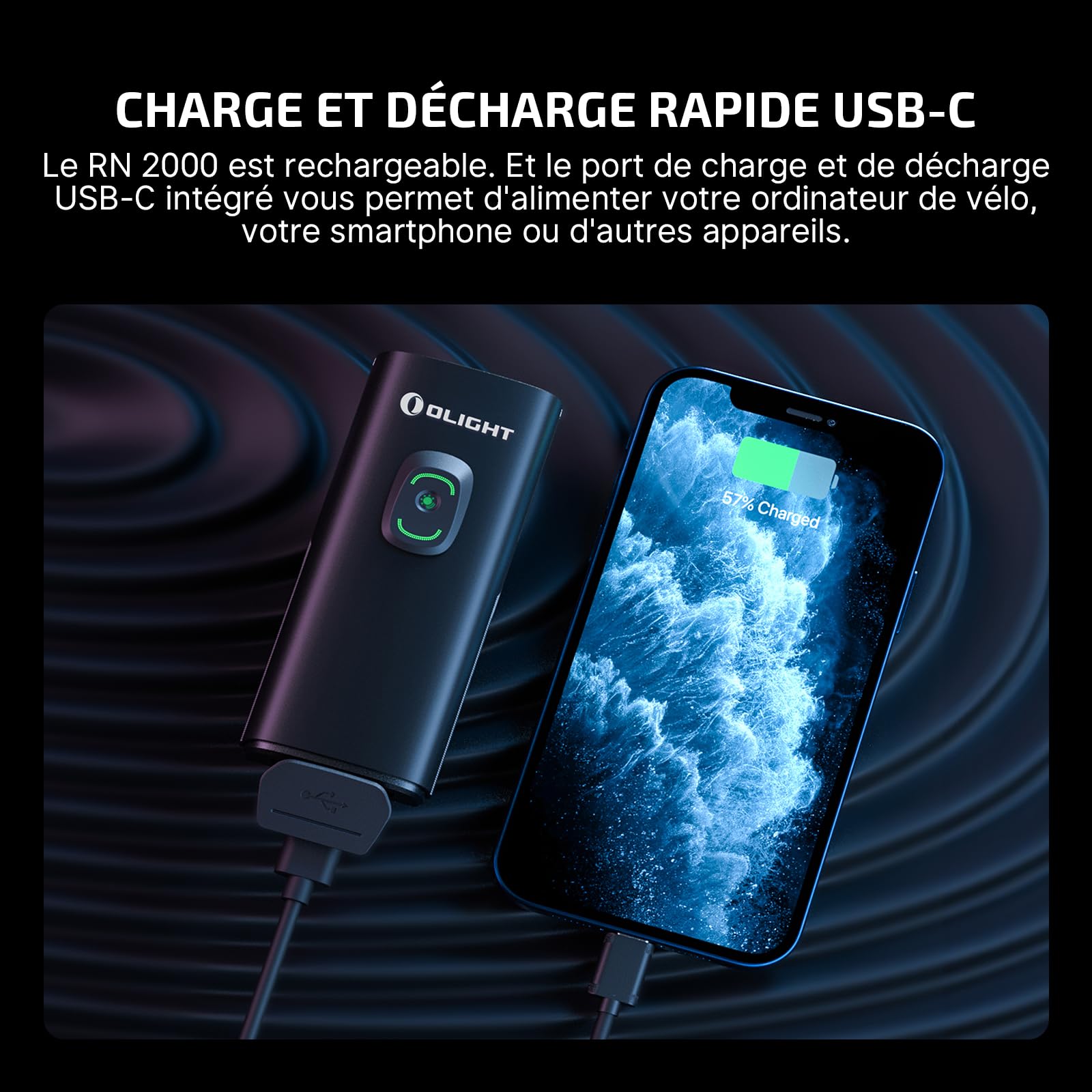 OLIGHT RN 2000 Lampe Velo LED Puissantes Éclairage 2000 Lumens 170 Mètres | Prolongateur Velo 6 Modes, avec Télécommande, Lampe Vélo Avant Ricaricabile, IPX6 Impermeabile, sans Fil pour Cyclysme VTT