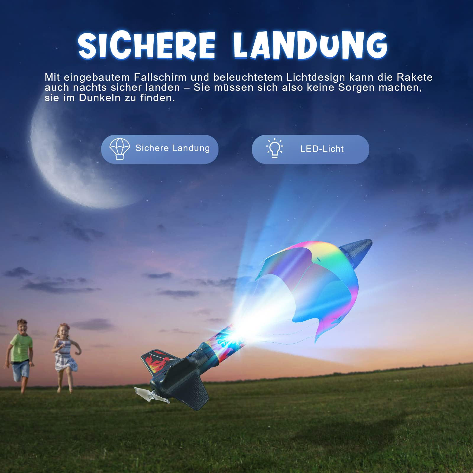 Rocket Launcher for Kids with Parachute LED Light, Flight Altitude 200 Feet, Rechargeable Self-Launching Rocket Launch for Ages 8 to14 Gift for Kid Girl and Boys Red
