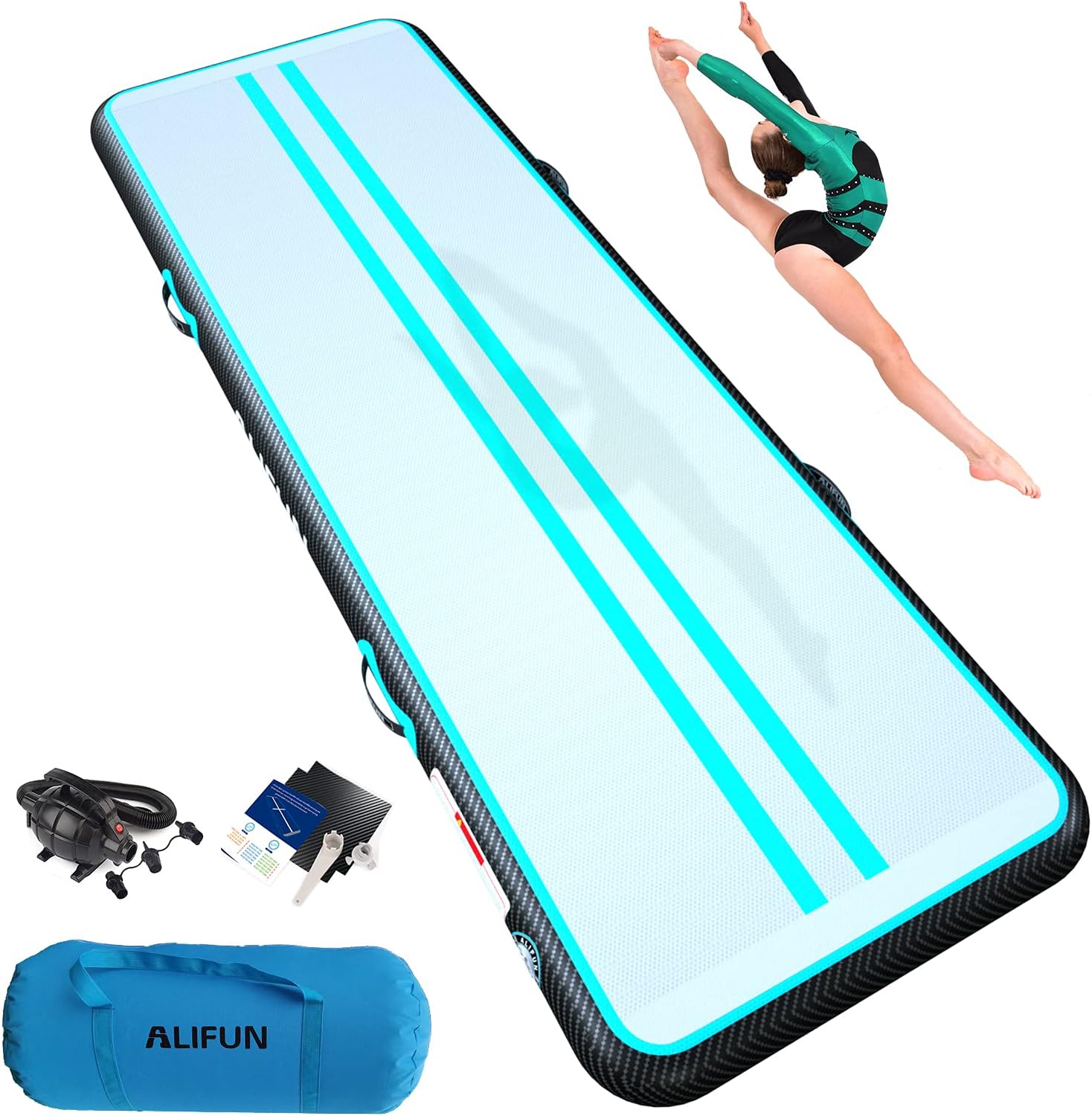 ALIFUN Inflatable Air Tumbling Mat Gymnastics Tumble Mat 6FT 10FT 13FT 16FT 20FT Training Mat Thick 10CM 20CM with Electric Air Pump