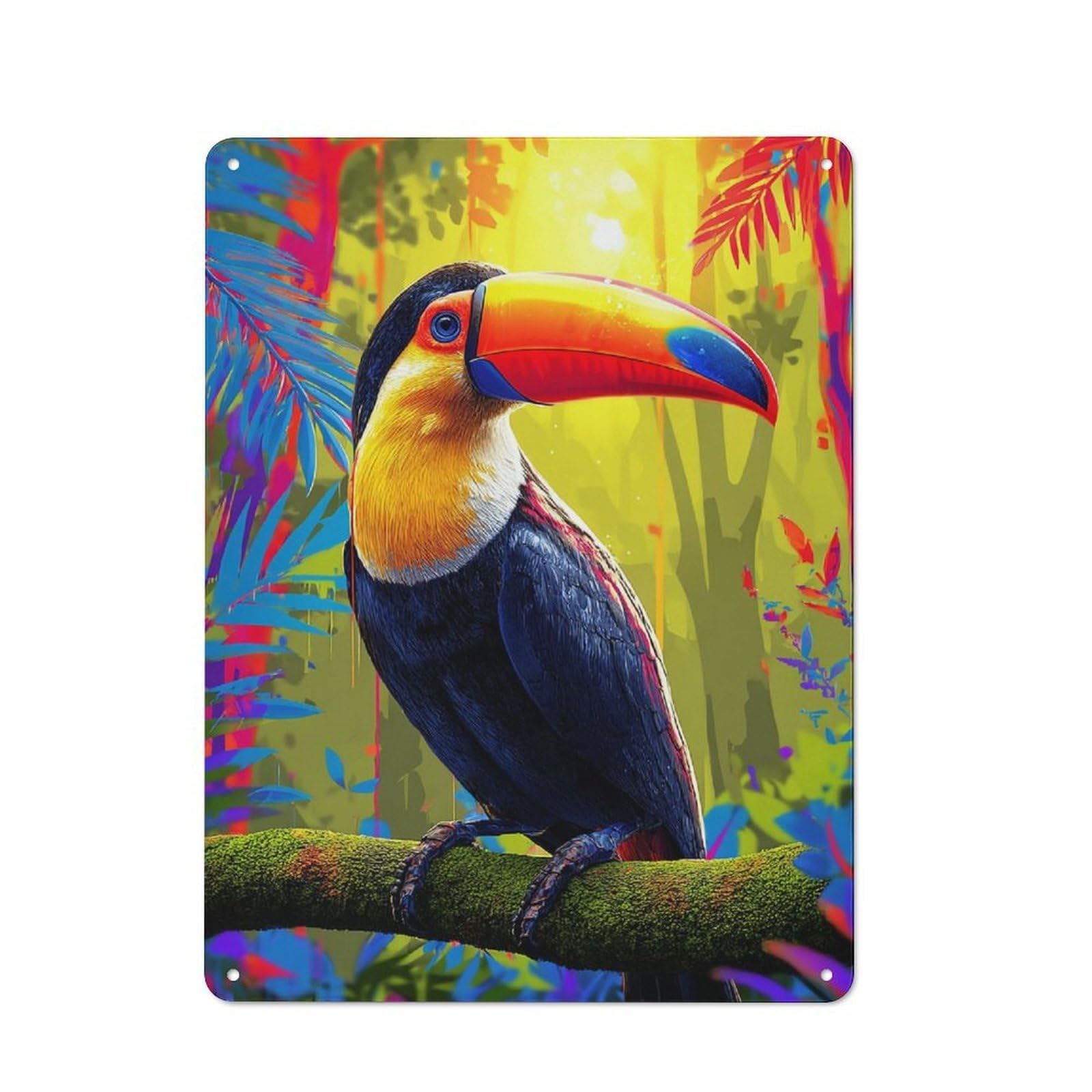 Junmoney Vibrant Toucan In Tropical Paradise -1 Tin Sign 40X30cm For Pub Or Café, Retro-Style Wall Decor, For Garage, Workshop And Man Cave Decoration