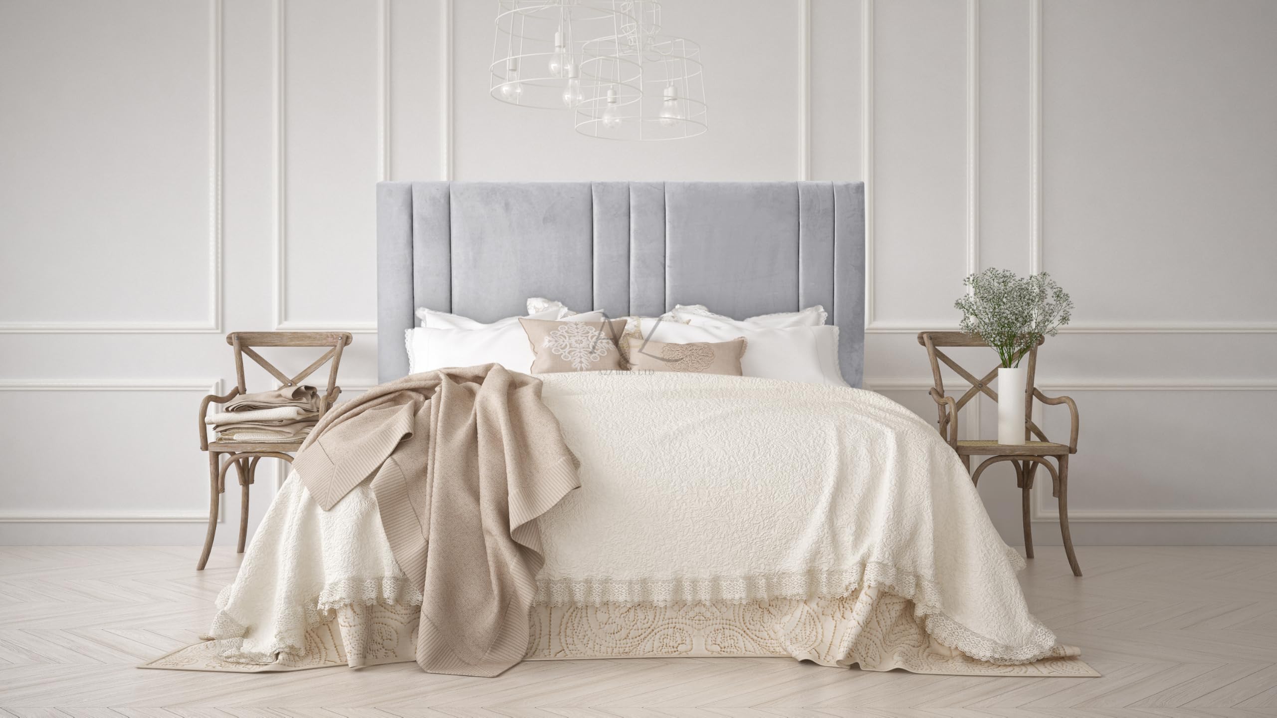 Bella 20" Headboard Plush Velvet 3FT-4FT-4FT6-5FT-6FT (Pebble, 4Ft 6" Double)