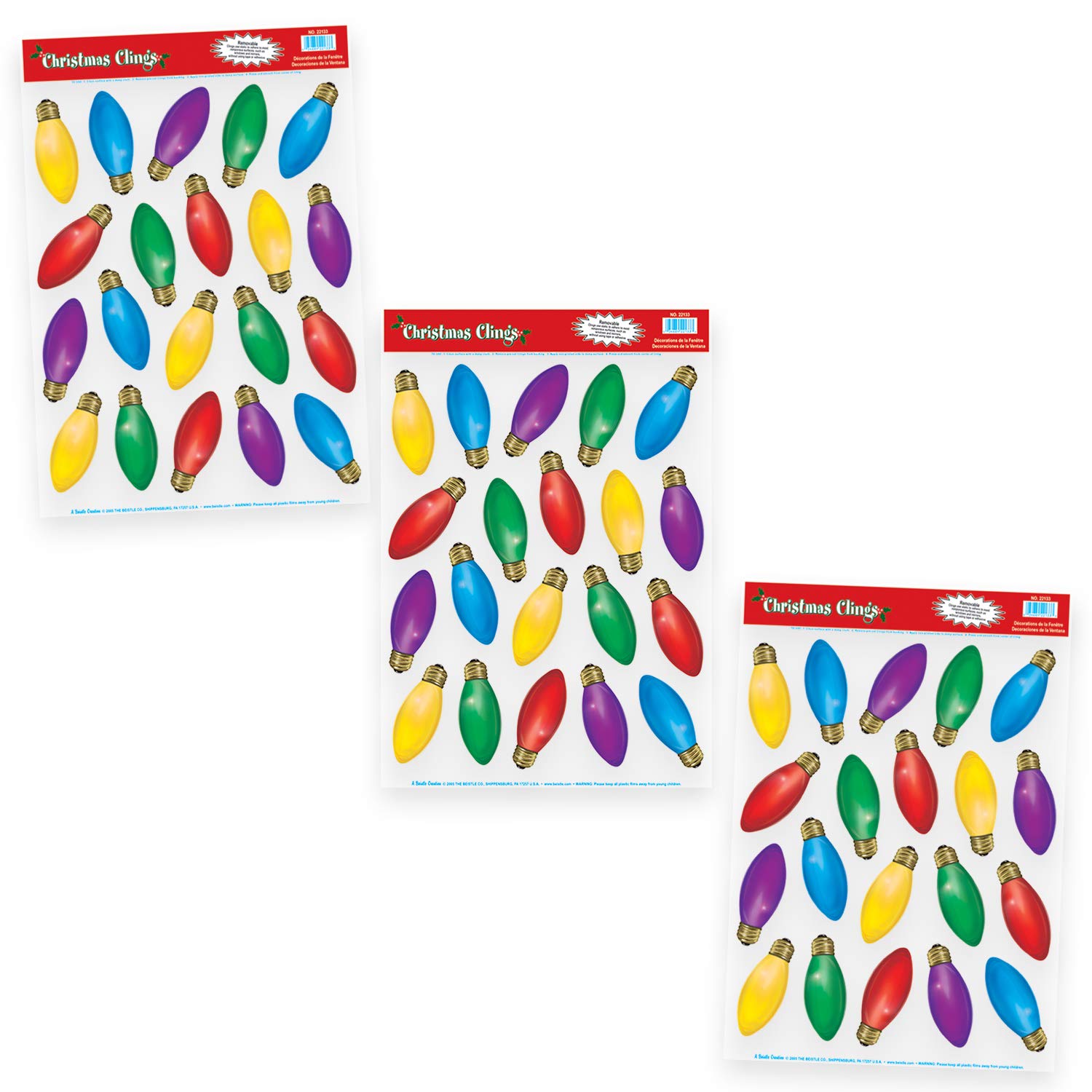 Christmas Light Bulb Window Clings Pack of 3