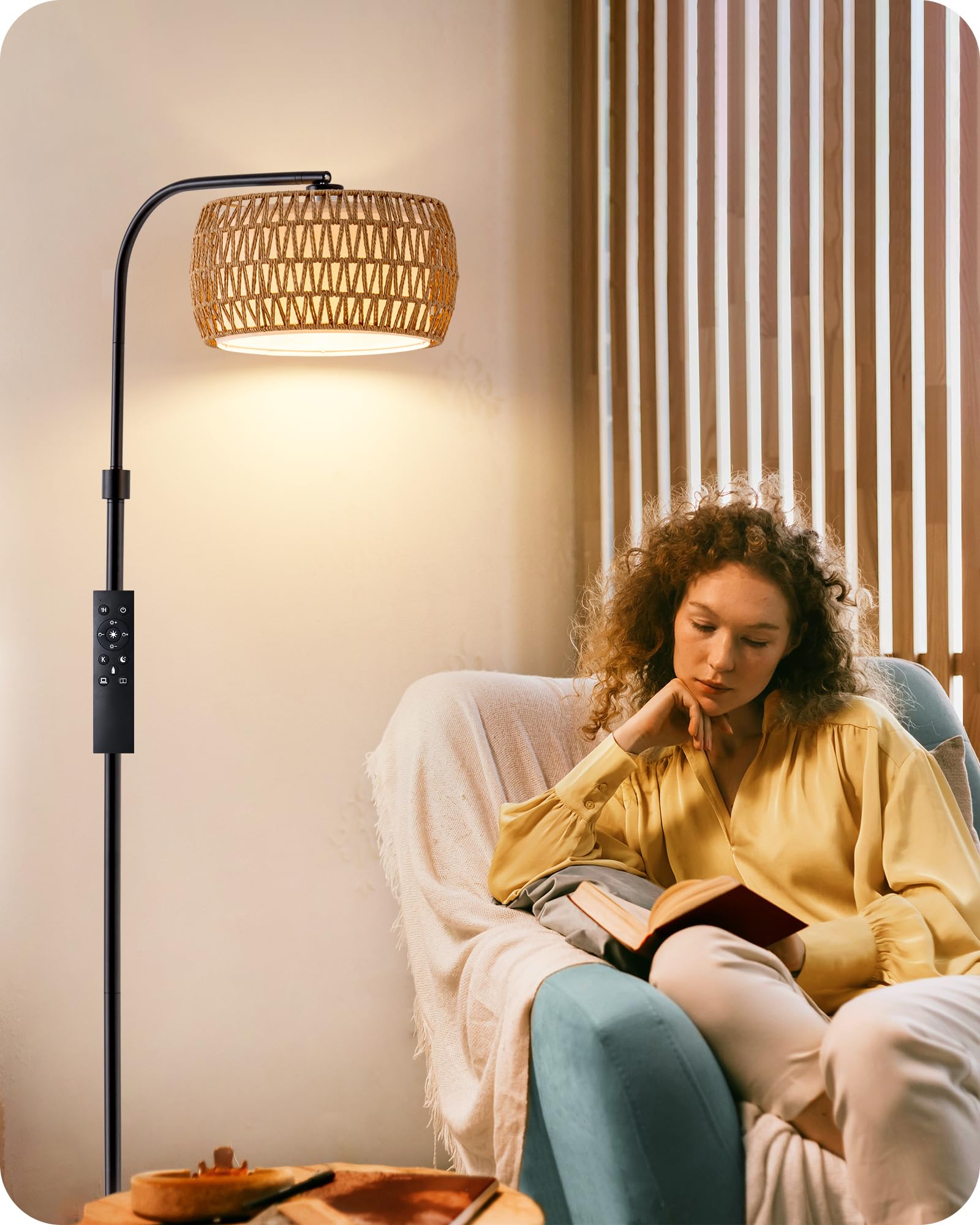 Lampada Da Terra EDISHINE Ad Arco - Dimmerabile Con Telecomando, Paralume Doppio, LED Inclusa | Per Salotto E Ufficio, Oro - Foto 11