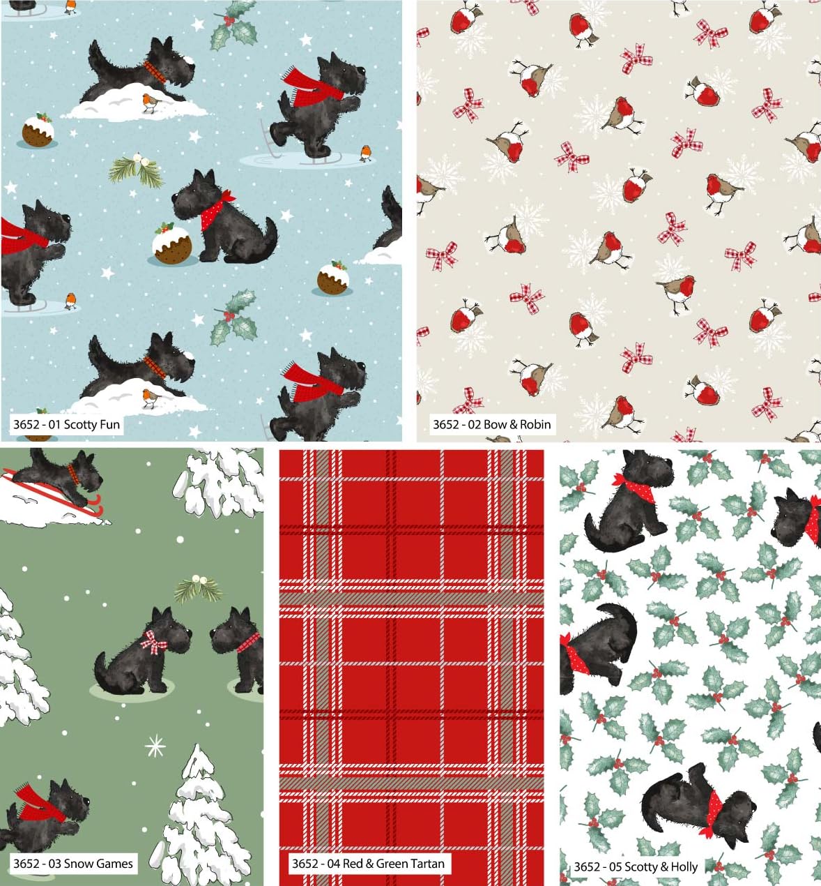 The Craft Cotton Frosty Paws By Susan Wheeler 100% Cotton 45X55cm Wide 5Pcs Christmas Fat Quarter Bundle For Sewing, Quilting, Dressmaking, Patchwork