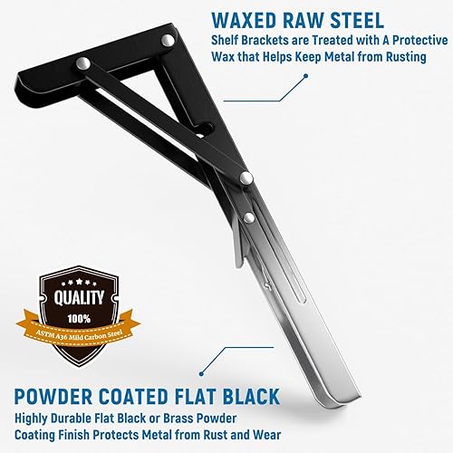 Miniatura 3 de LEOPO Soportes plegables para estantes de 10 pulgadas, paquete de 2 soportes plegables triangulares plegables para montaje en pared para mesa