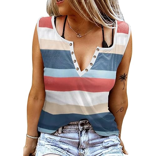 Tank Top for Women Sexy V Neck Casual Basic Tops Tie Dye Sleeveless Shirts with Ring Hole Country Music Style T-Shirts